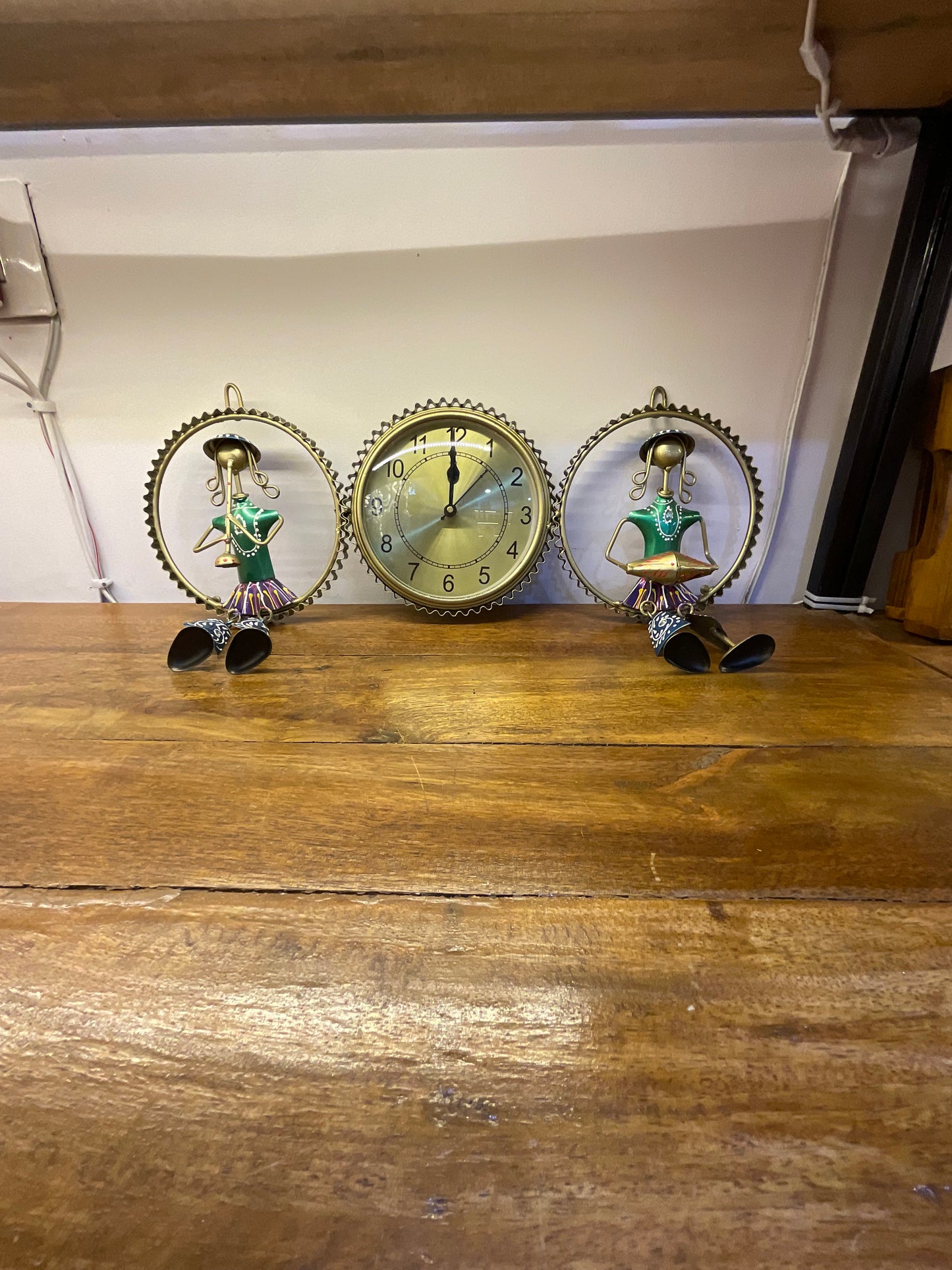 Watch with Musician Lady in Rings Handcrafted Steel Wall Decor Sculpture