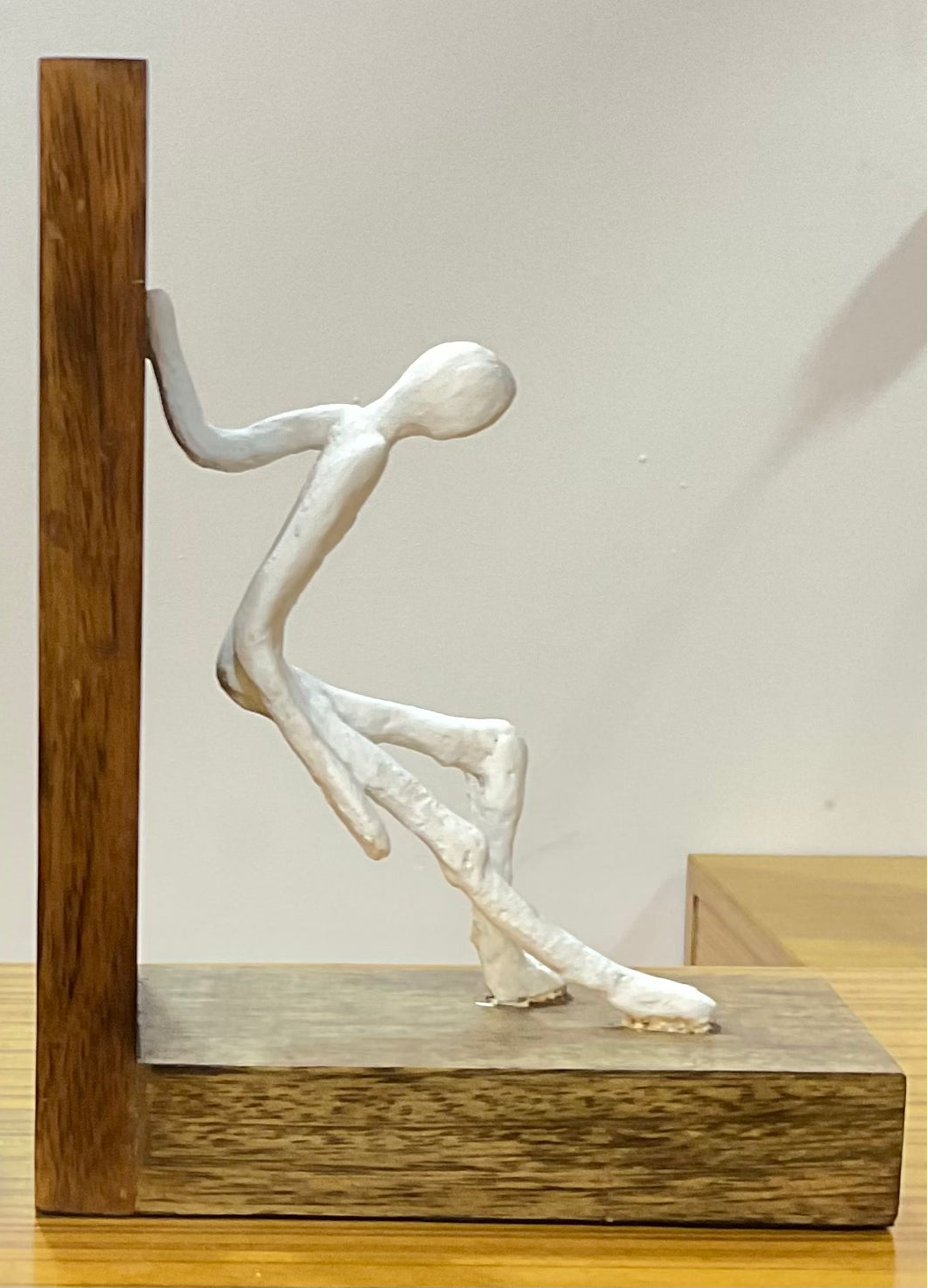 Handcrafted Wood Set of Men Pushing Frame Table Decor Sculpture