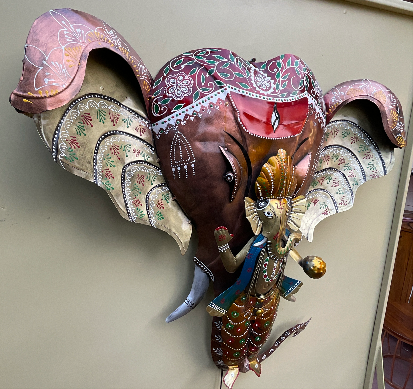 Handcrafted Ganesha Frame Steel Wall Art Sculpture with LED Lights