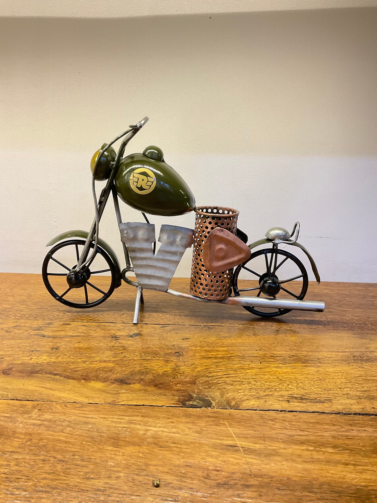 Handcrafted Bullet Pen Stand in Olive Green Color Steel Table Decor Sculpture
