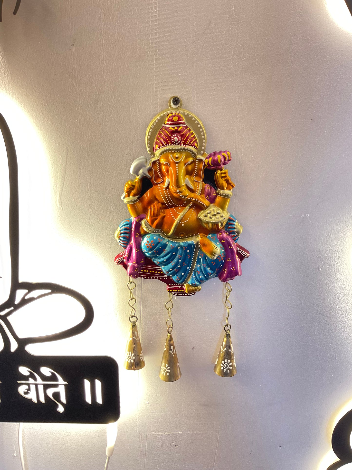 Ganesha with Bells Handcrafted Steel Wall Art Sculpture