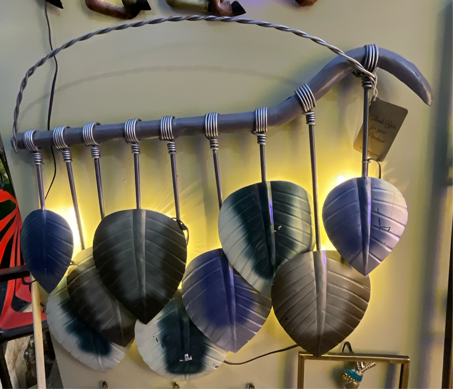 Handcrafted Leaf Frame Steel Wall Art Sculpture with LED Light
