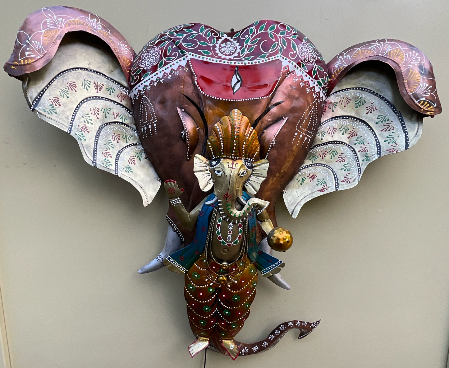 Handcrafted Ganesha Frame Steel Wall Art Sculpture with LED Lights