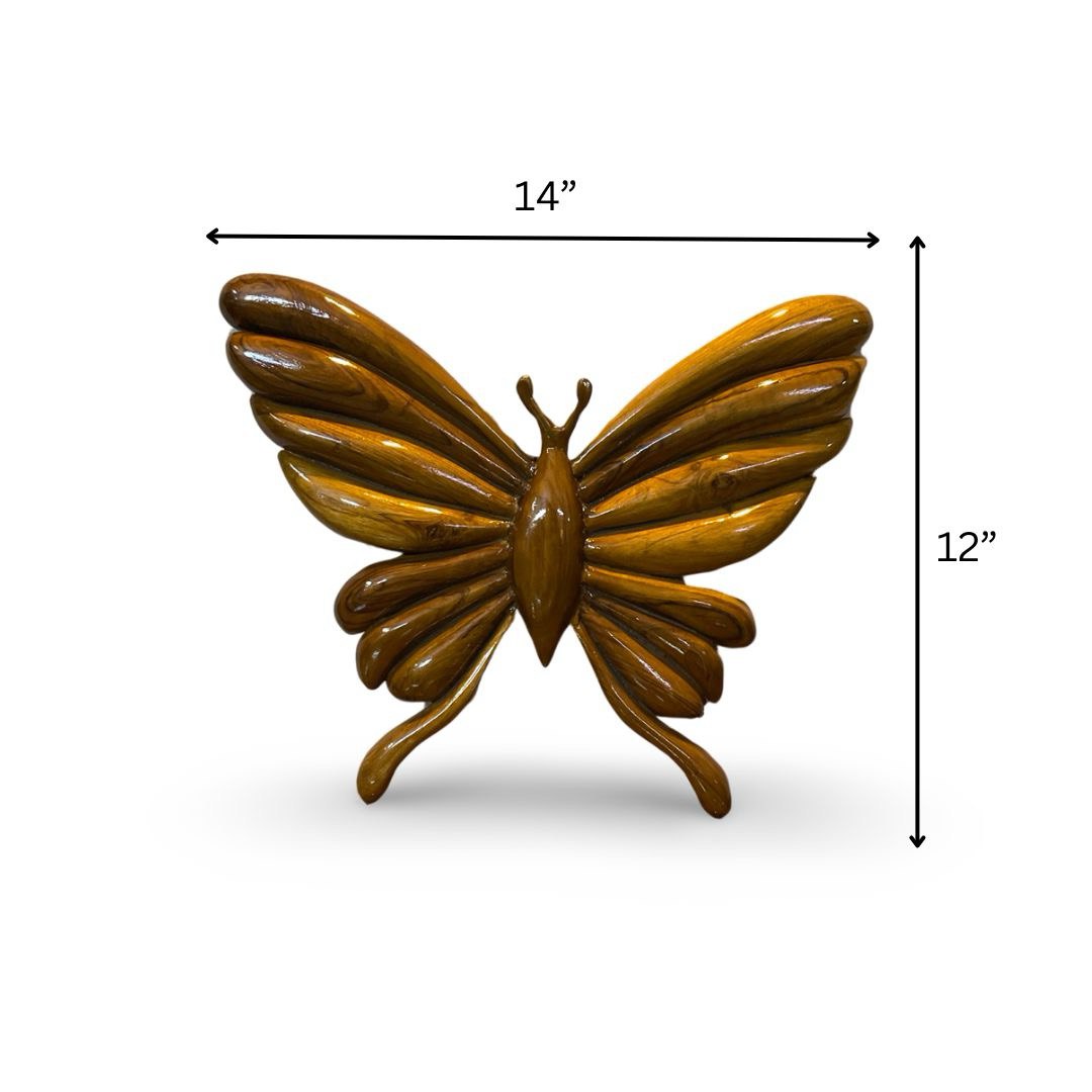 Handcrafted Teak Wood Butterfly Wall Art Sculpture
