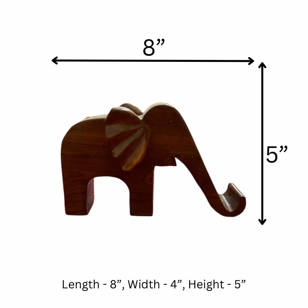 Elephant Shape Handcrafted Teak Wood Mobile Stand