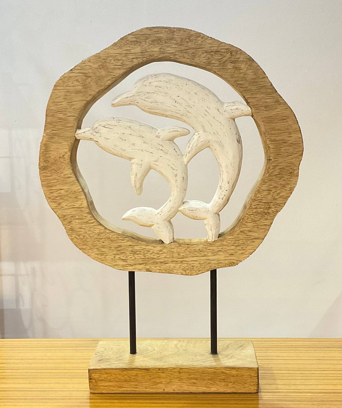 Handcrafted Wood 02 Fish in Log Frame Frame Table Decor Sculpture