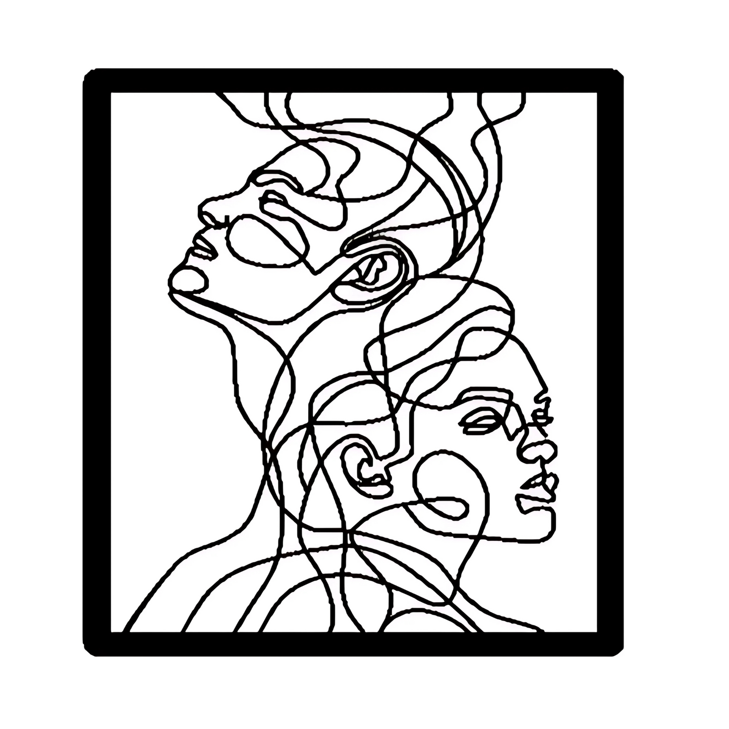 Line Abstract Two Faces Steel Wall Art Sculpture in Black with LED Light