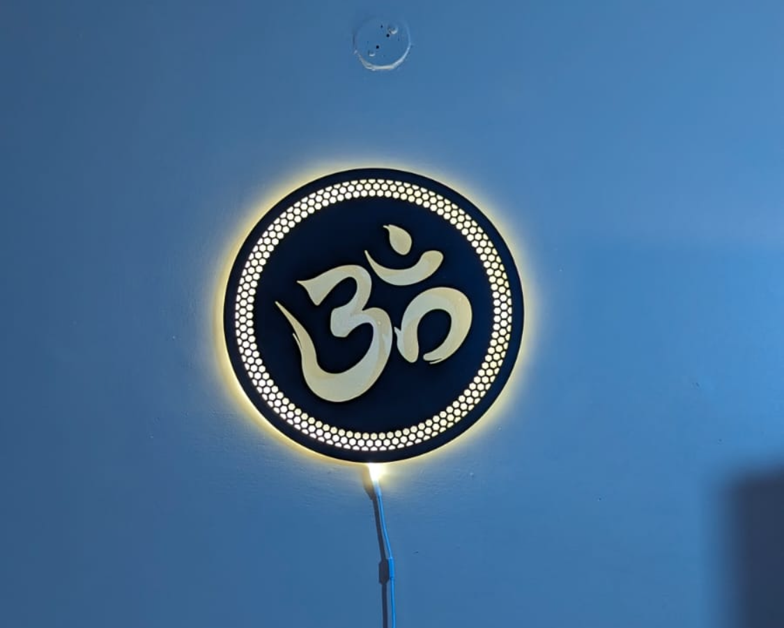 ॐ Symbol CNC Steel Wall Art Sculpture in Black with LED Light