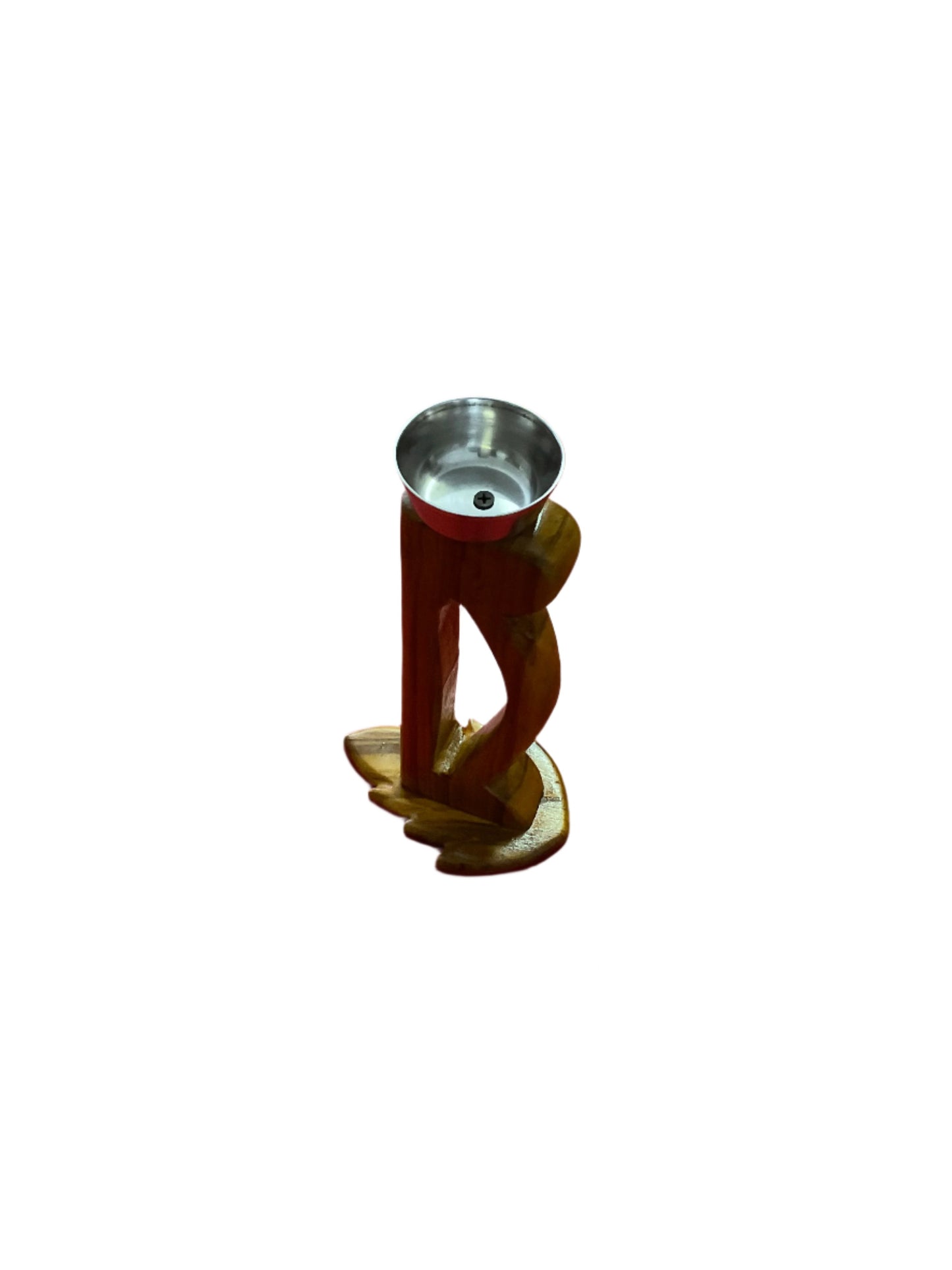 Handcrafted Teak Wood Candle Stand With Steel Bowl