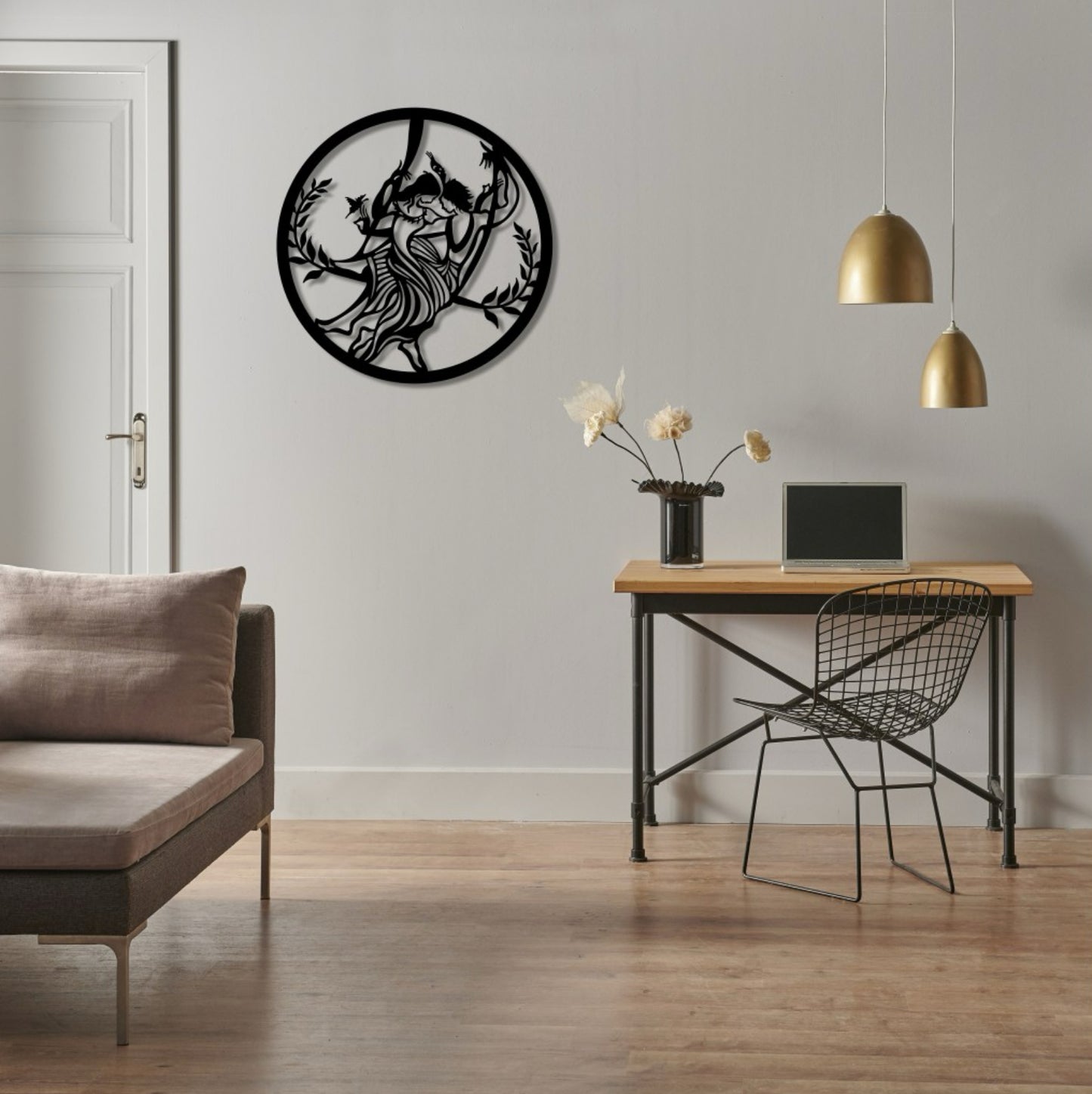 Radha Krishna Steel Wall Art in Black with LED Light