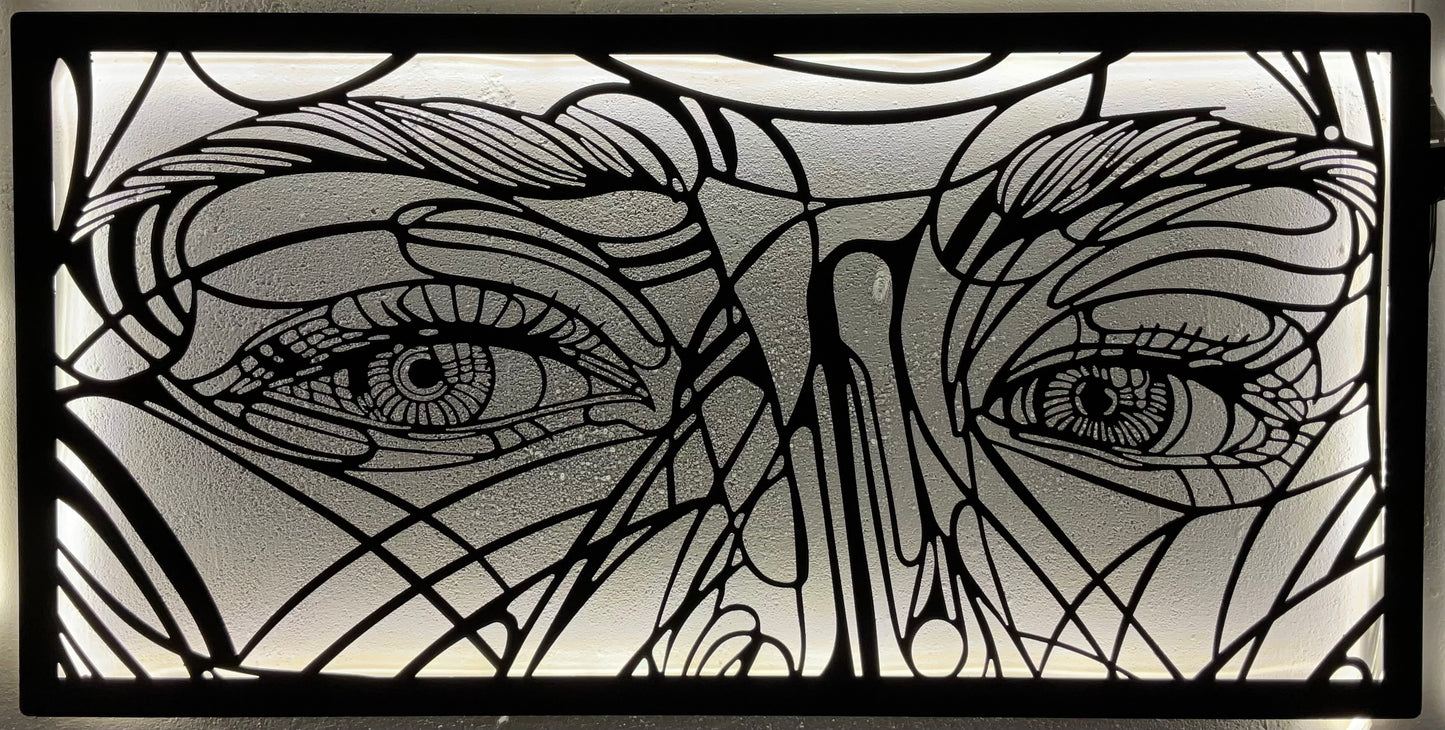 Realistic Eyes Steel Wall Art Sculpture in Black with LED Light