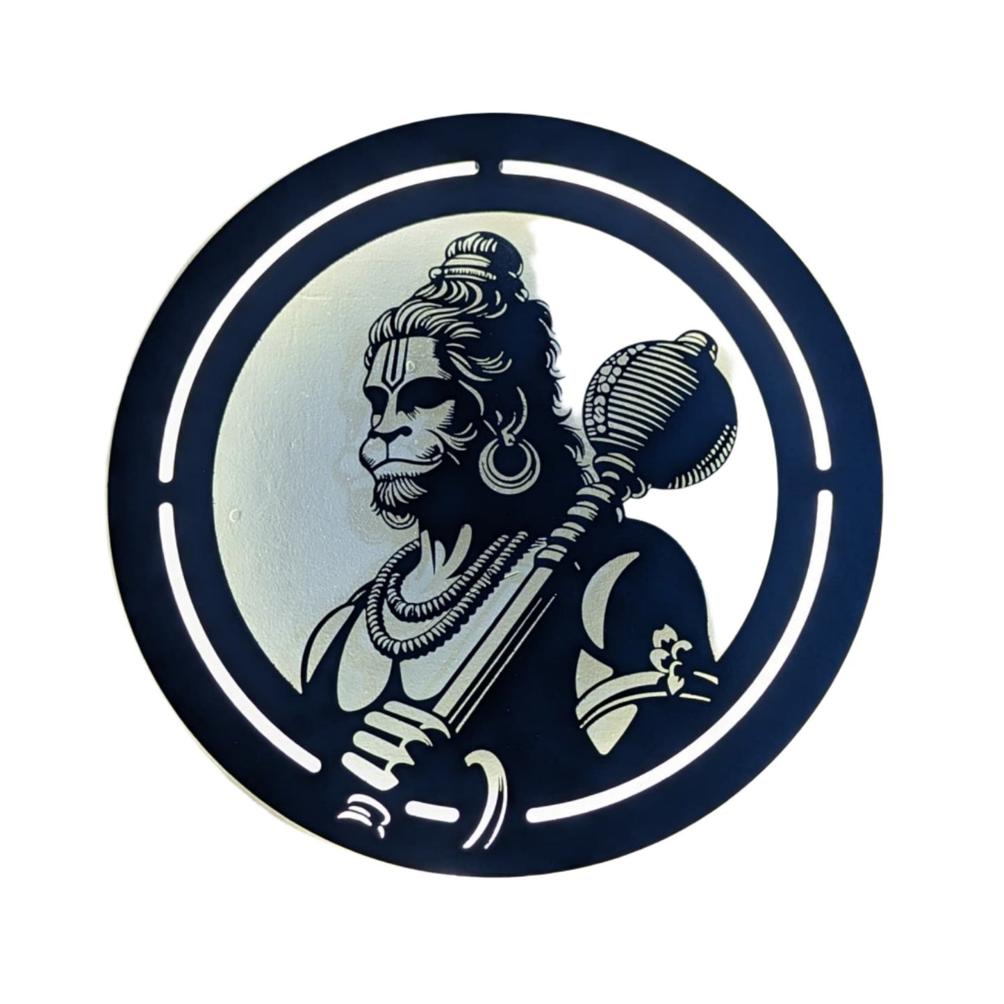 Jai Hanuman Steel Wall Art Sculpture in Black with LED Light
