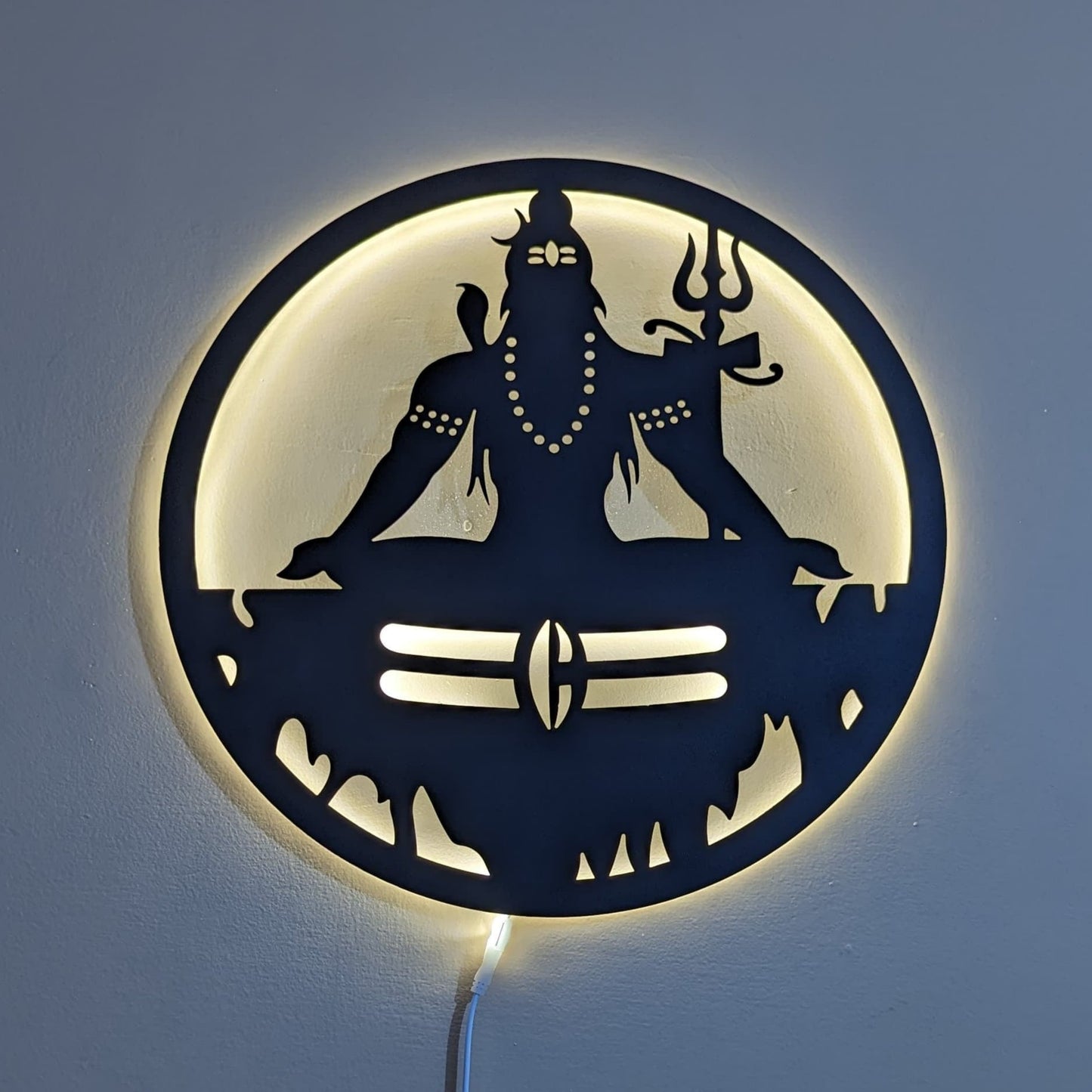 Bholenath Steel Wall Art Sculpture in Black with LED Light