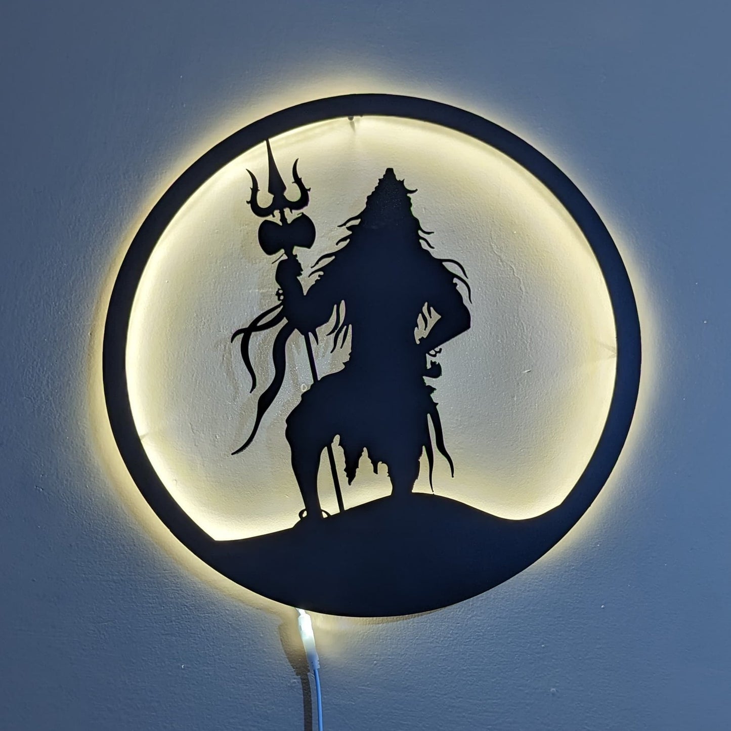 Lord Shiva Steel Wall Art Sculpture in Black with LED Light