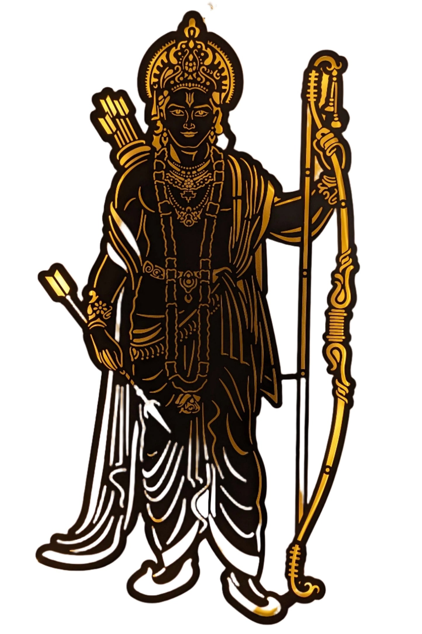 Shree Ram Steel Wall Art Sculpture in Black with LED Light