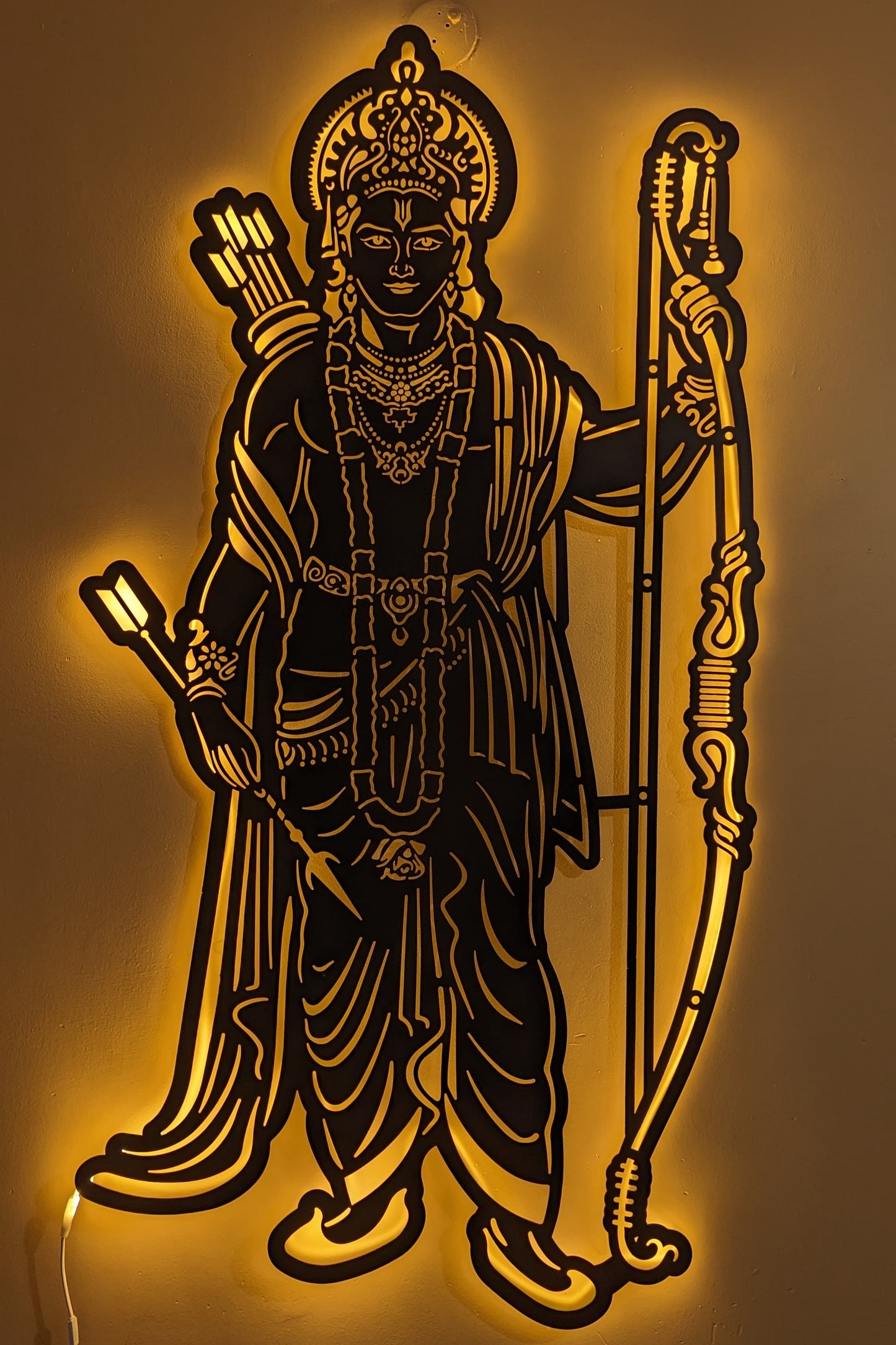 Shree Ram Steel Wall Art Sculpture in Black with LED Light