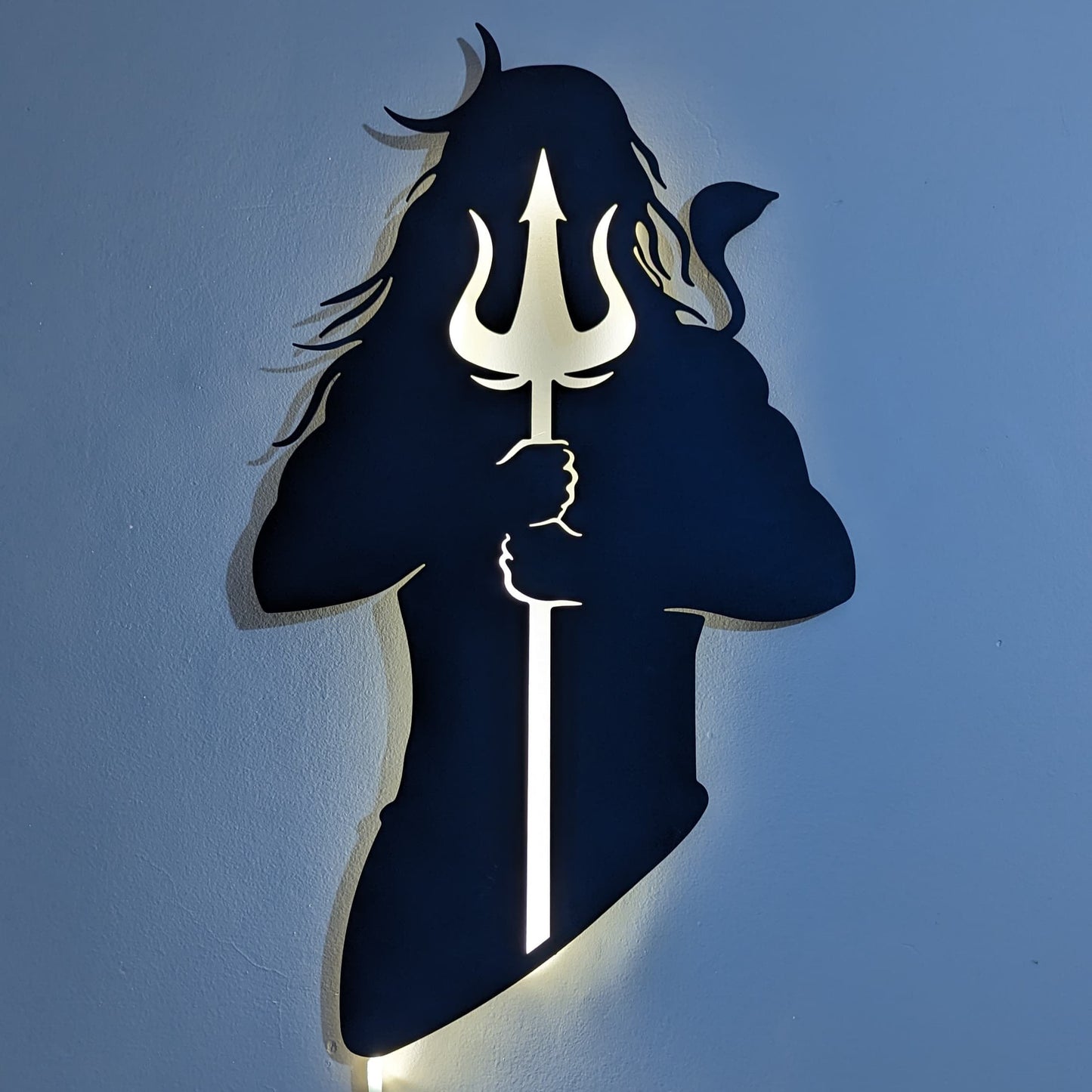Trishul Mahadev Steel Wall Art Sculpture with LED Light