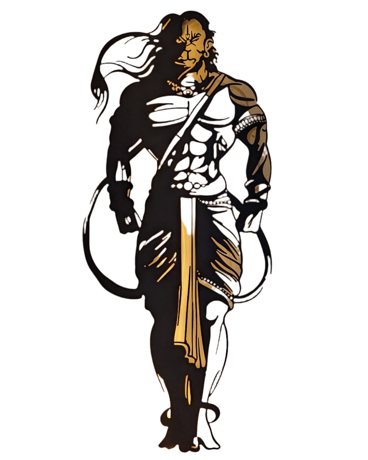 Hanuman Ji Standing Steel Wall Art Sculpture in Black with LED Light