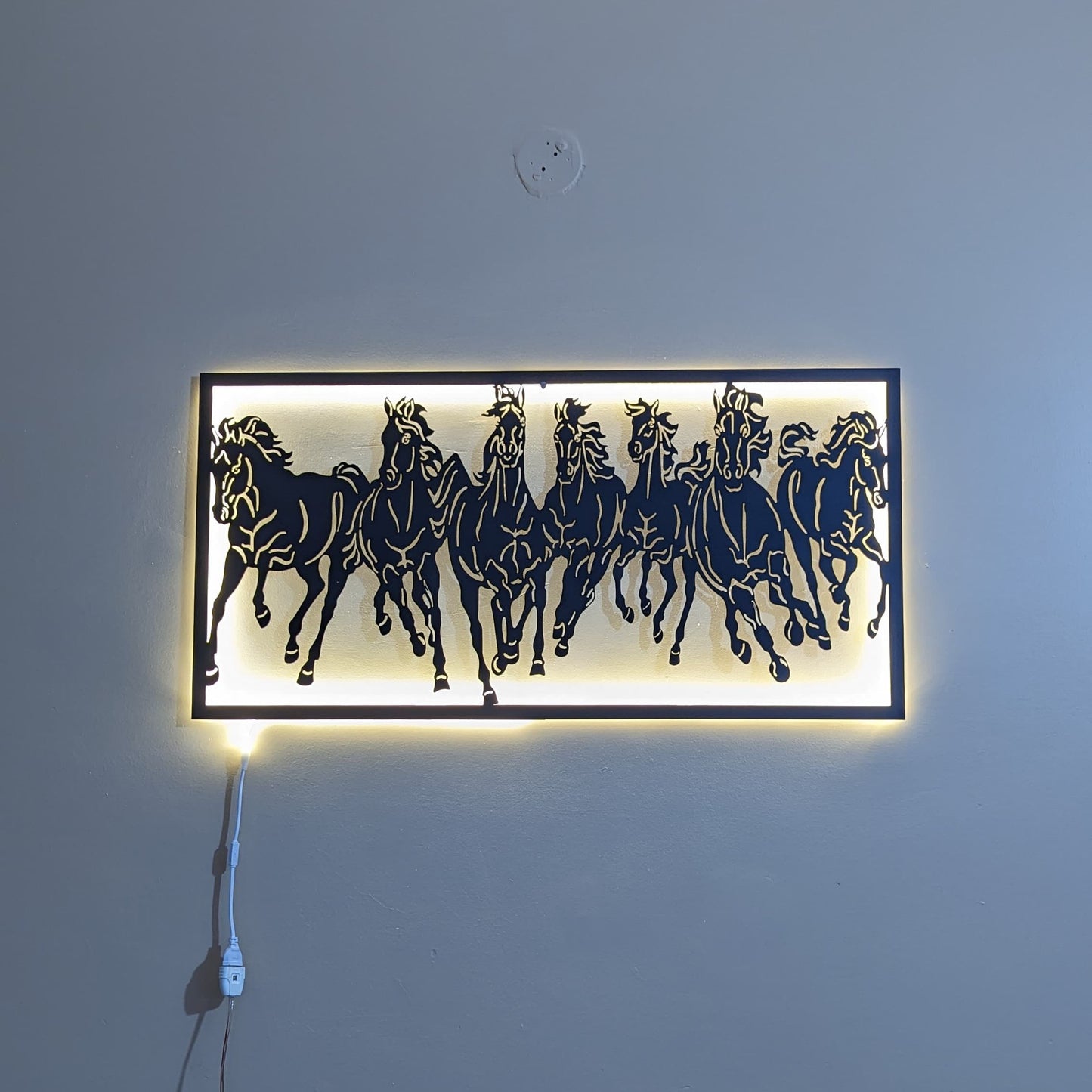 Seven Horses Steel Wall Art Sculpture with LED Light
