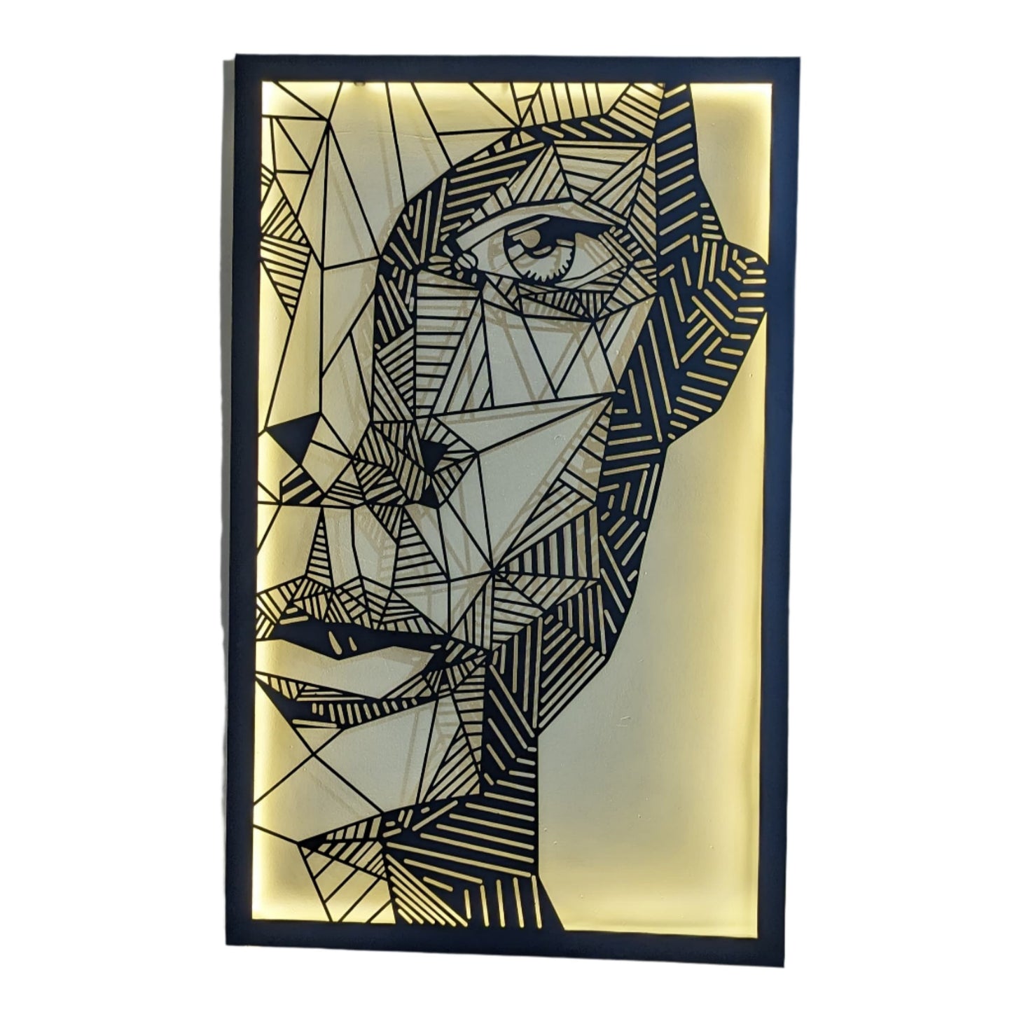 Geometric Portrait Steel Wall Art Sculpture in Black with LED Light