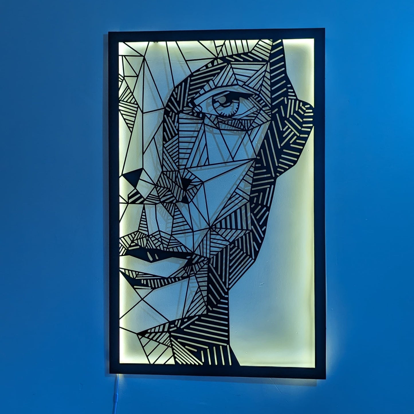 Geometric Portrait Steel Wall Art Sculpture in Black with LED Light