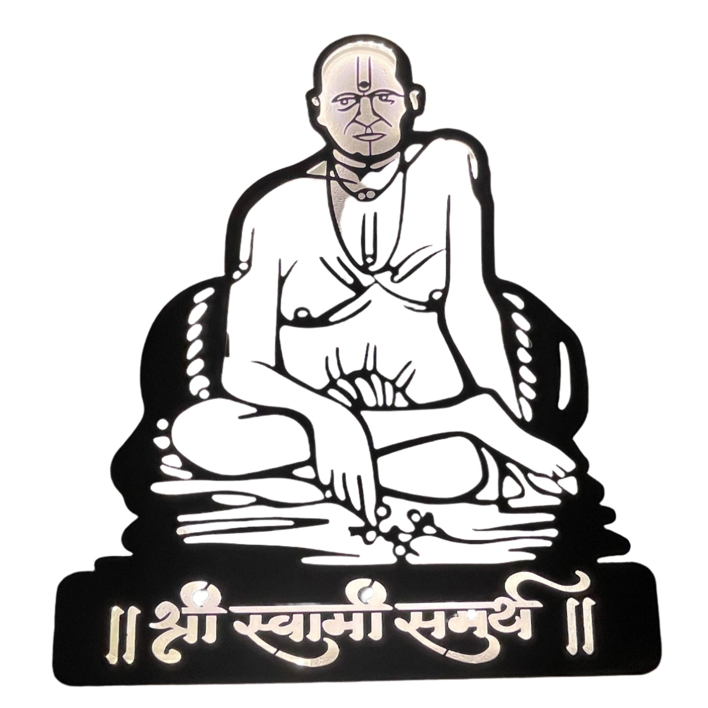 Swami Samarth Steel Wall Art Sculpture in Black with LED Light