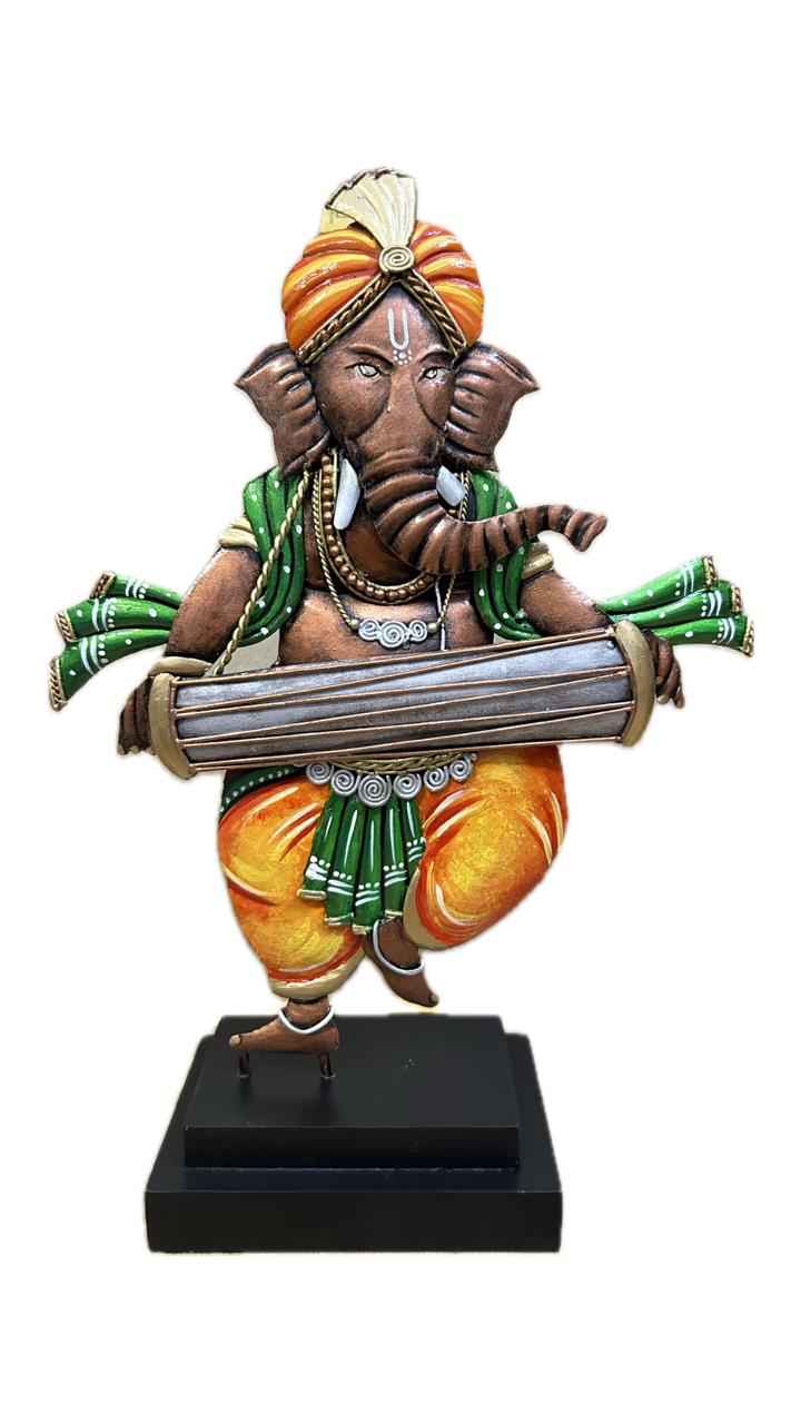 Dupatta Ganesha with Dholak Handcrafted Steel Table Decor Sculpture