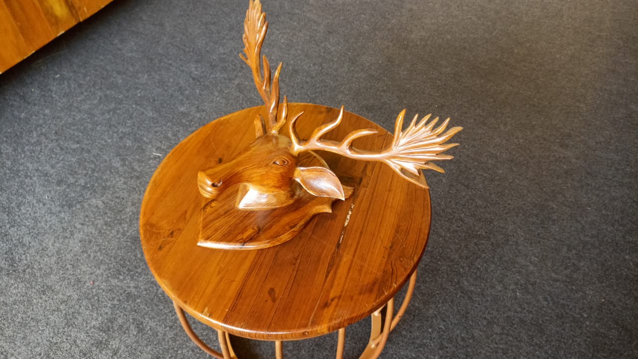 Deer Face Handcrafted Teak Wood Wall Art Sculpture