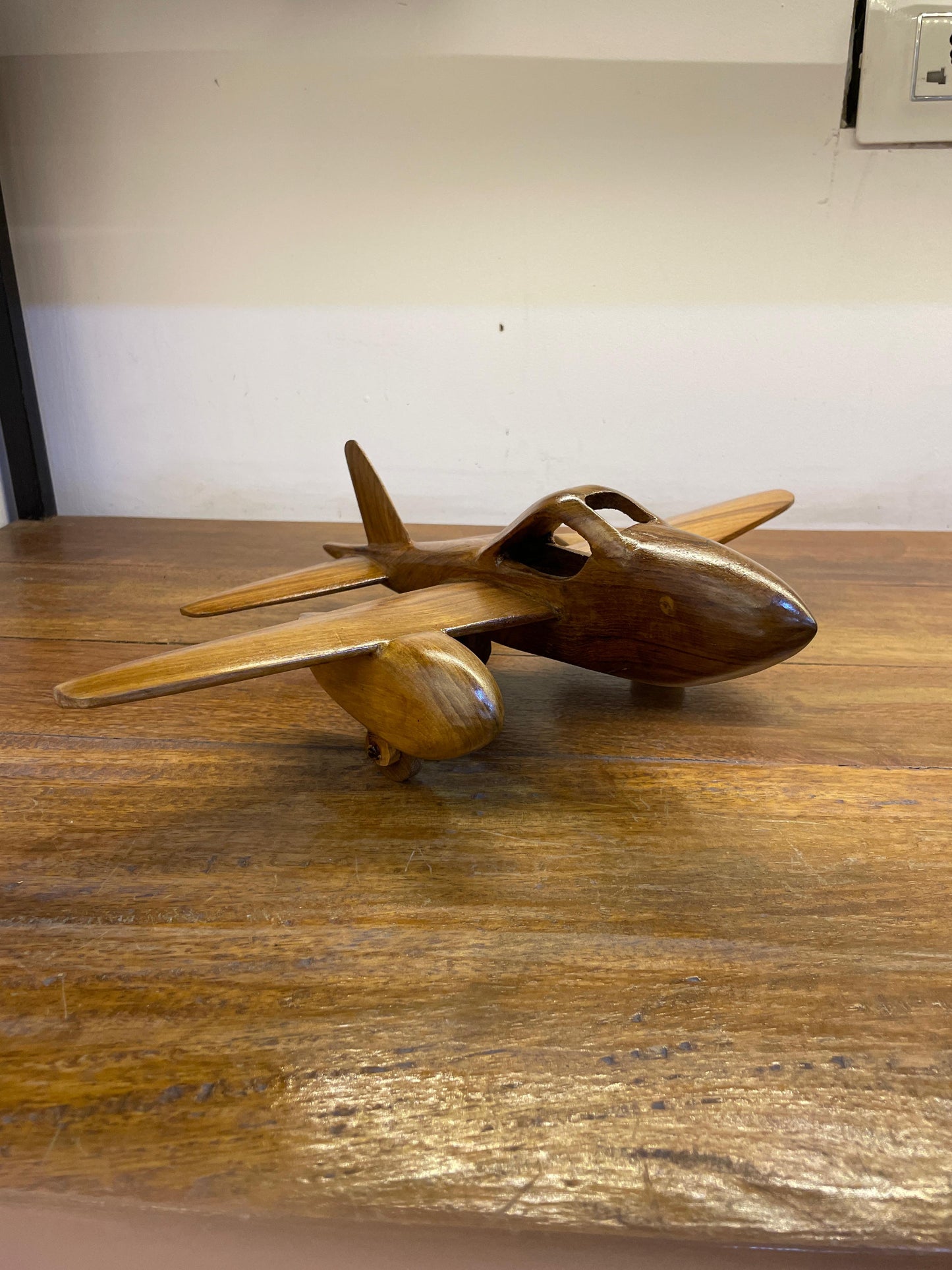 Airplane Handcrafted Teak Wood Table Decor Sculpture
