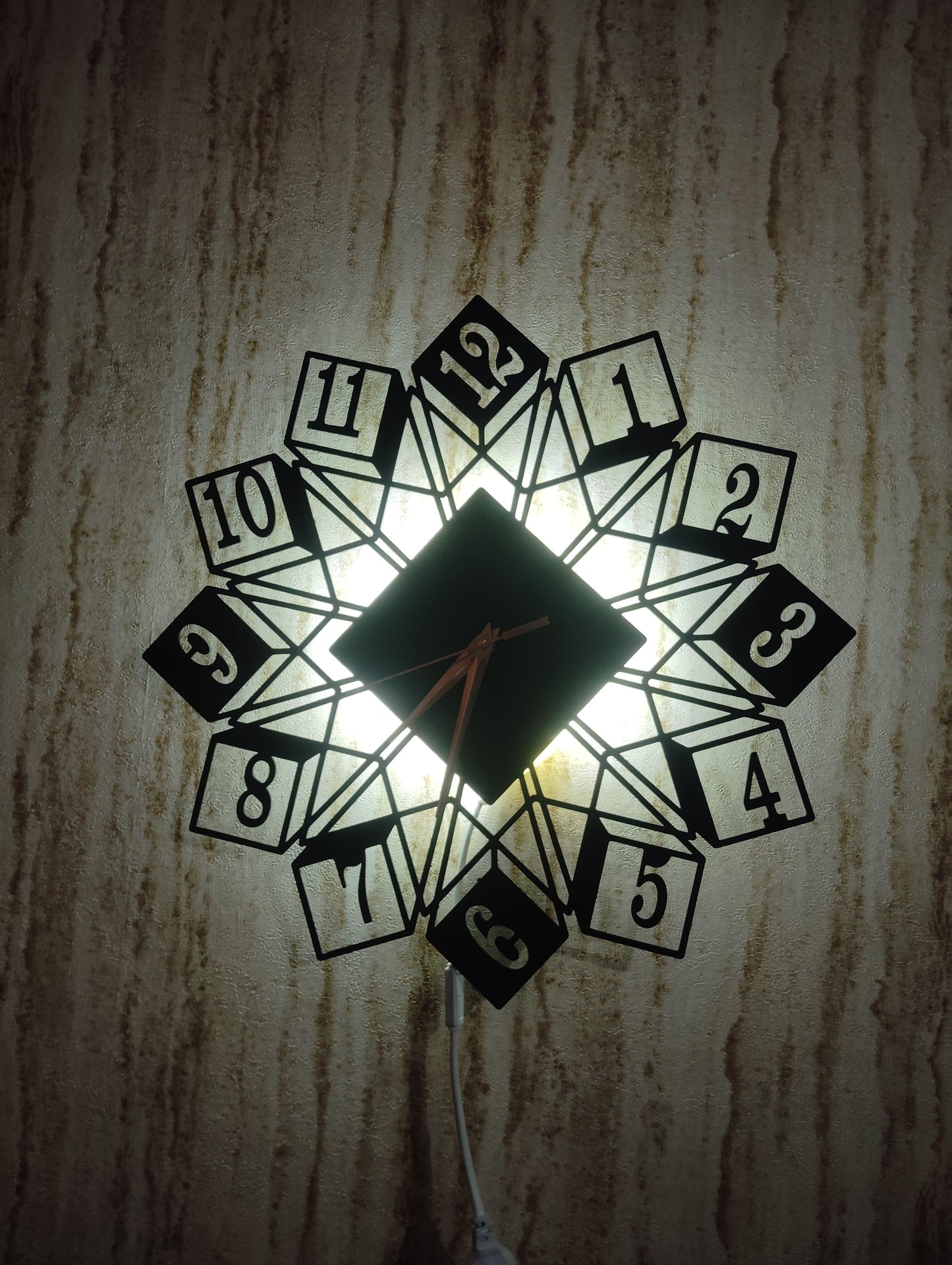 Geometric Square Numeric CNC Steel Wall Clock With LED Light