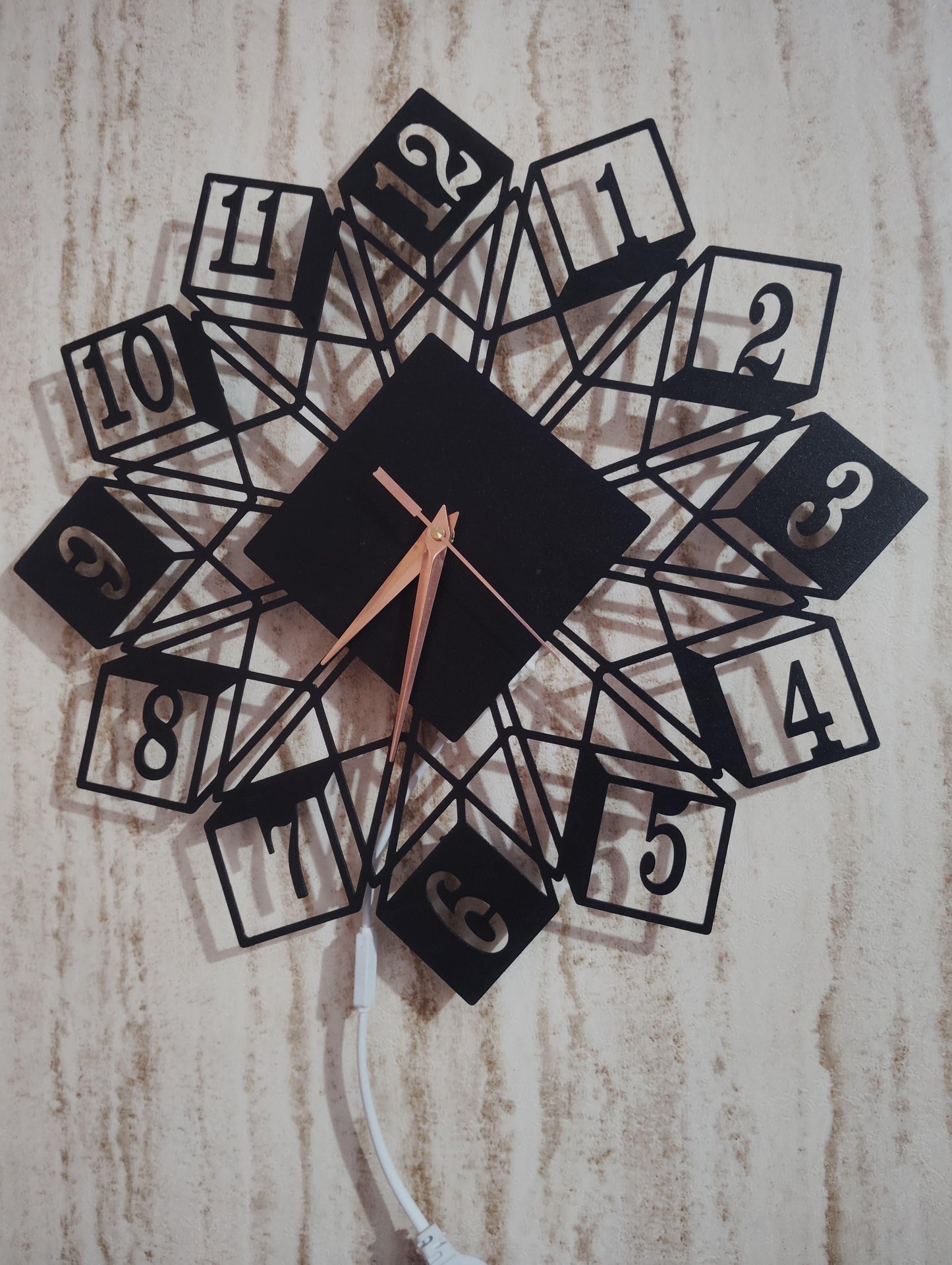 Geometric Square Numeric CNC Steel Wall Clock With LED Light