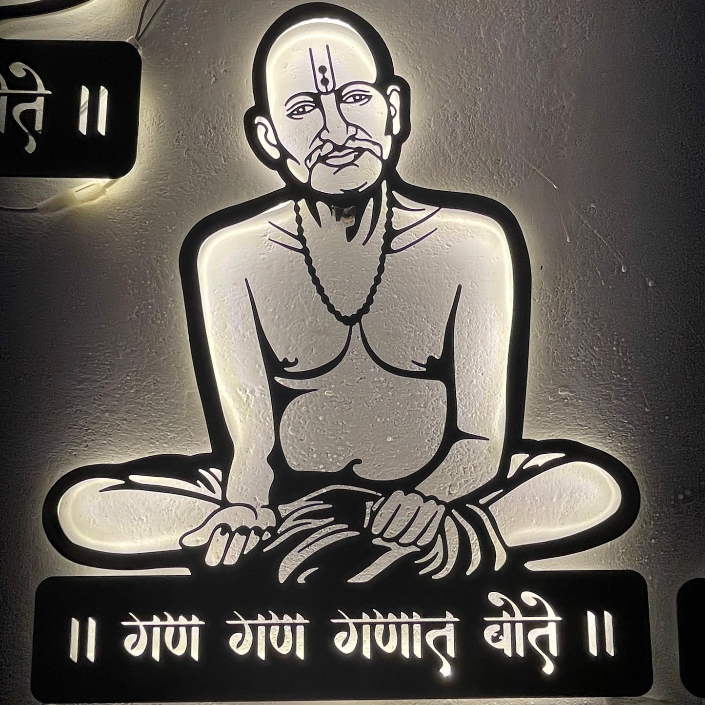 Gajanan Maharaj Steel Wall Art Sculpture in Black with LED Light
