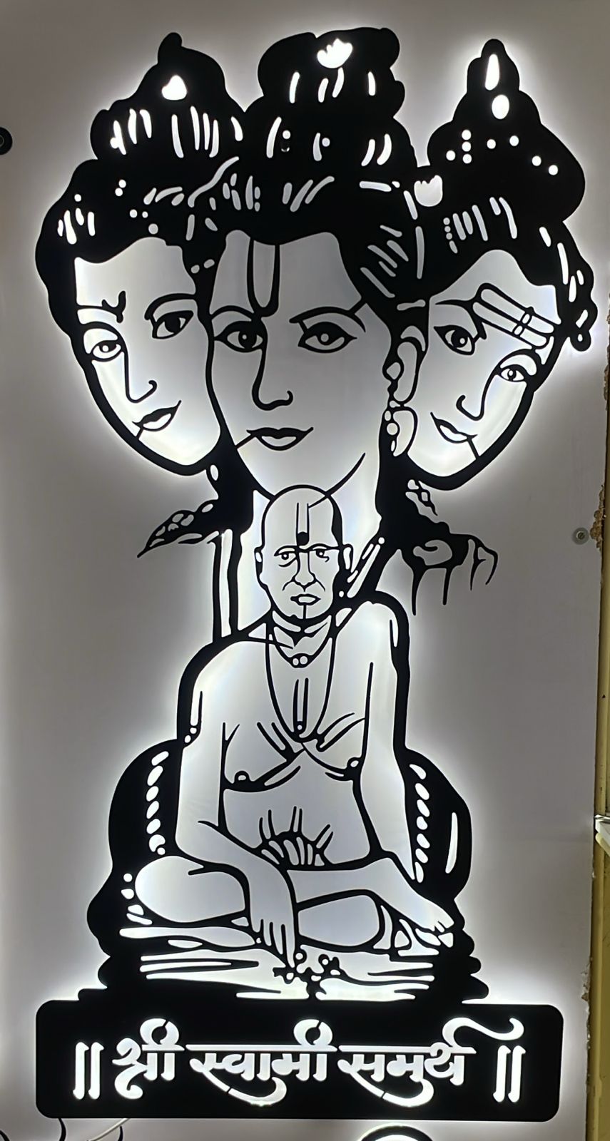 Datta Swami Samarth CNC Steel Wall Art Sculpture in Black with LED Light