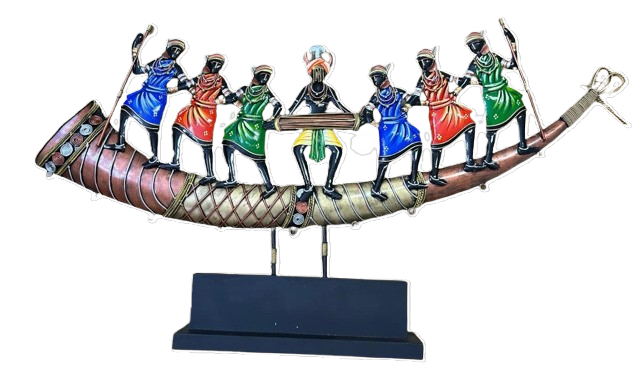 Handcrafted 07 Figures Adivasi Dance on Trumpet Steel Table Decor Sculpture