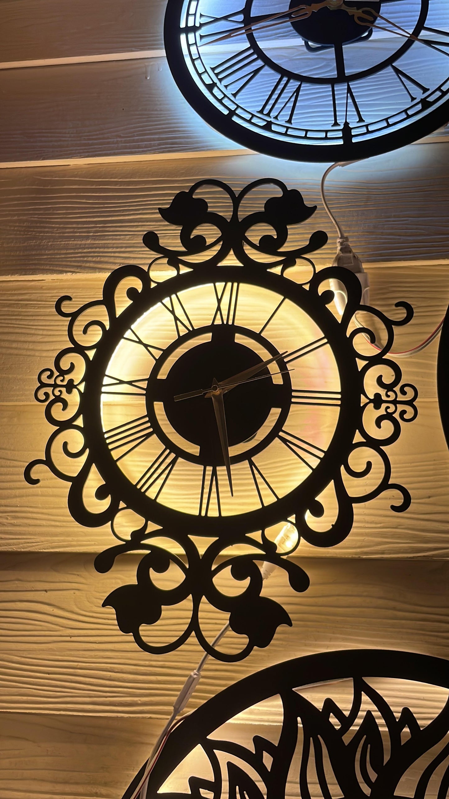 Ornate Roman Numeral CNC Steel Wall Clock With LED Light