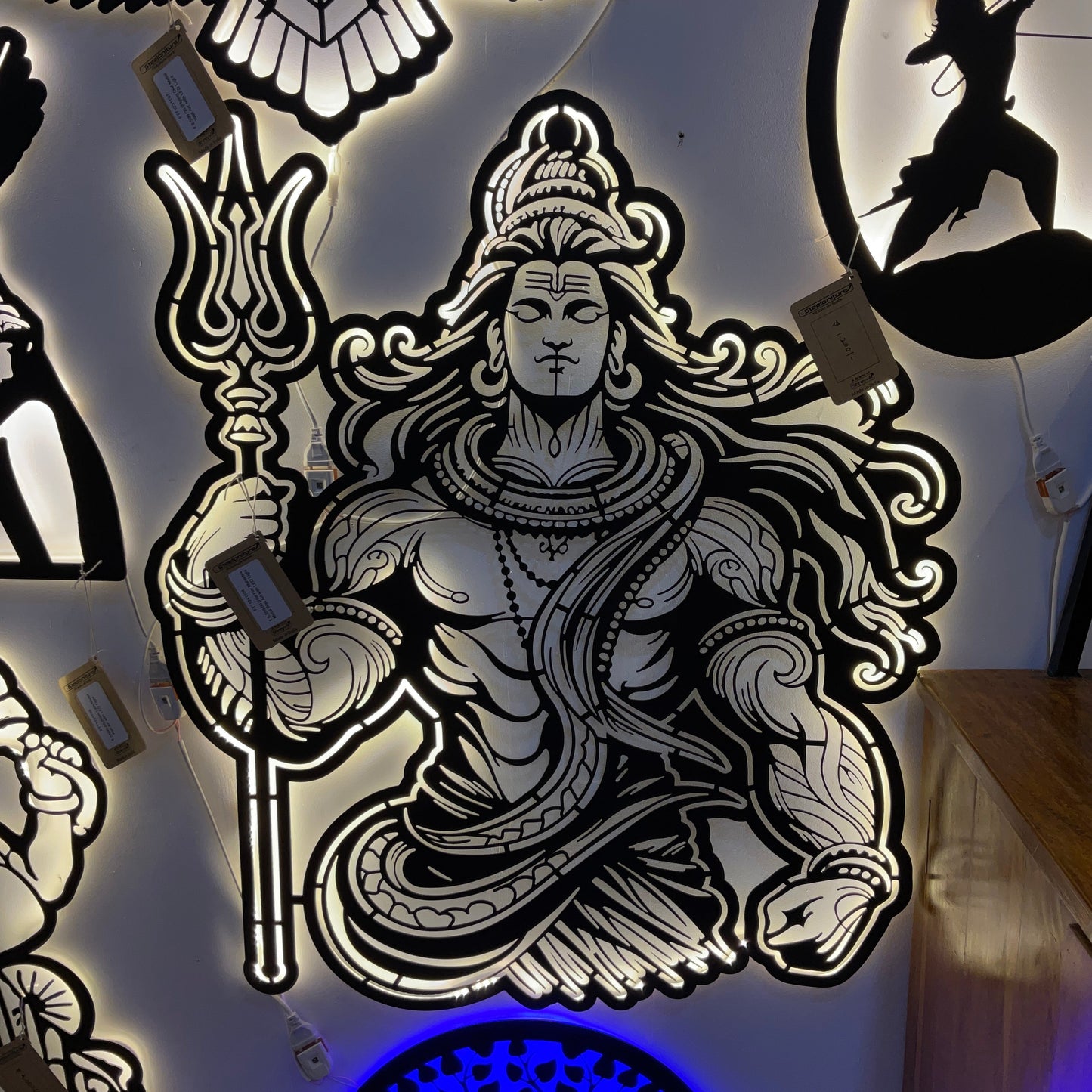 Har Har Mahadev CNC Steel Wall Art Sculpture in Black with LED Light