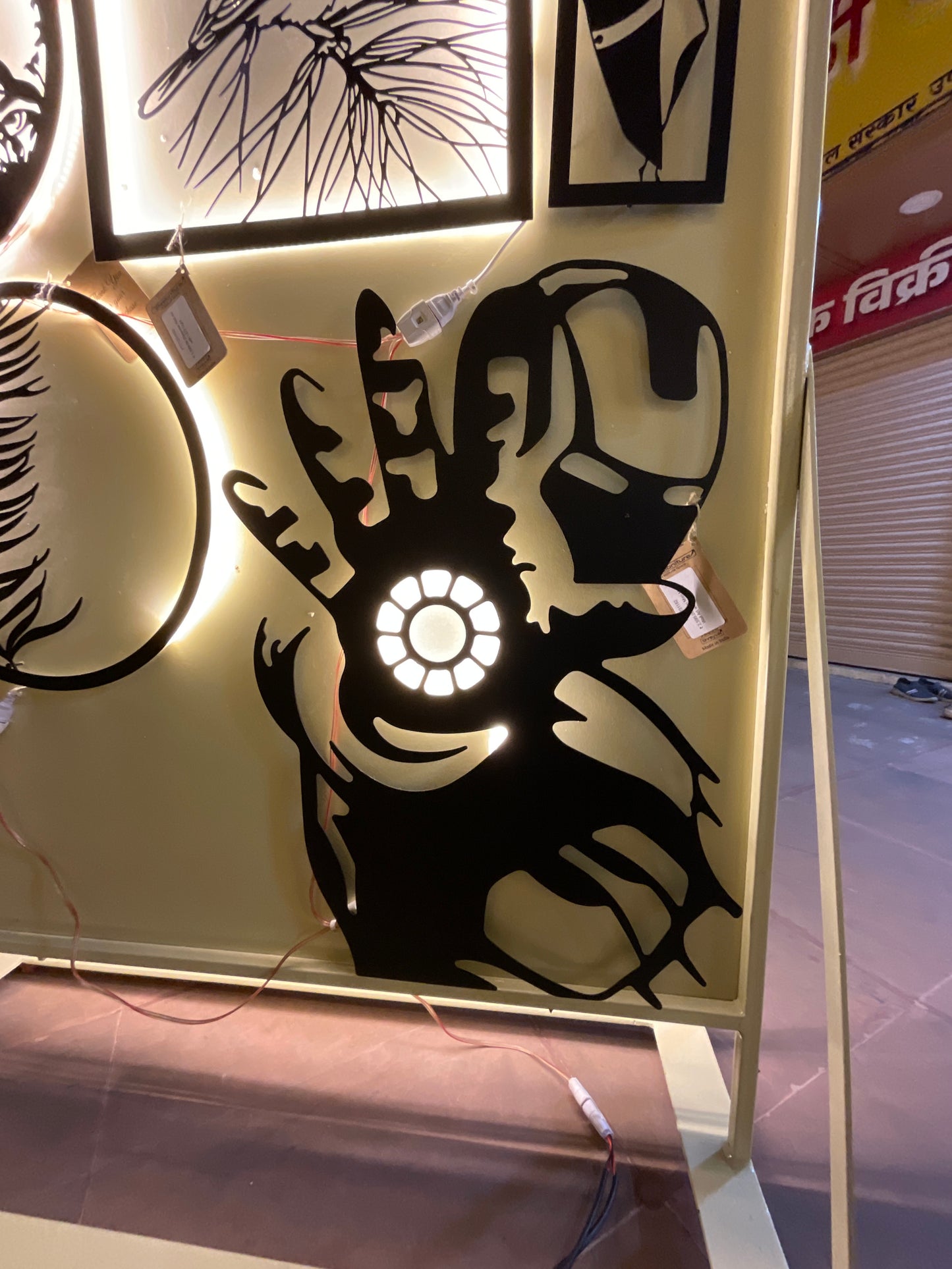Iron Man CNC Steel Wall Art in Black Colour with LED Light