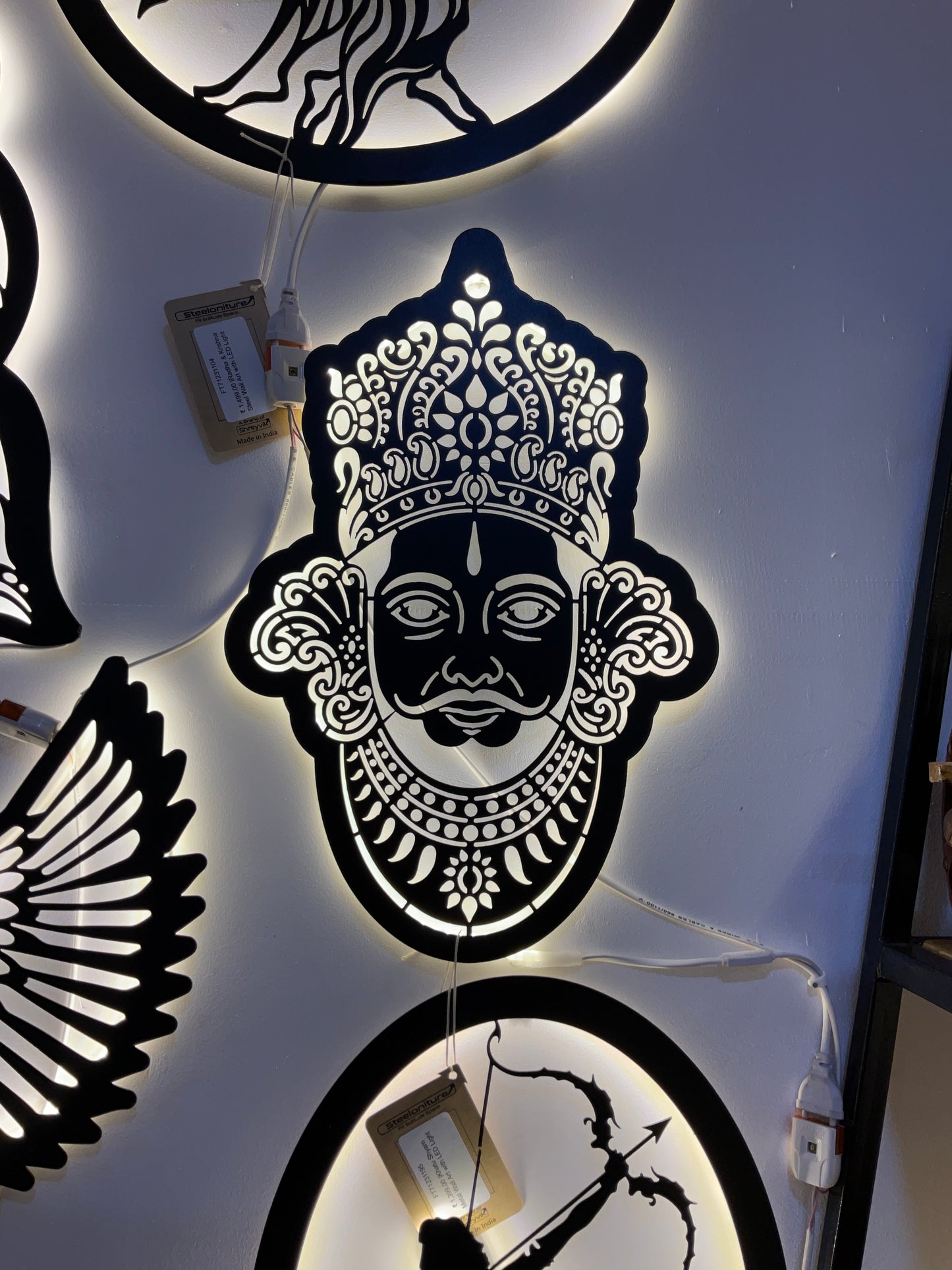 Khatu Shyam CNC Steel Wall Art in Black with LED Light