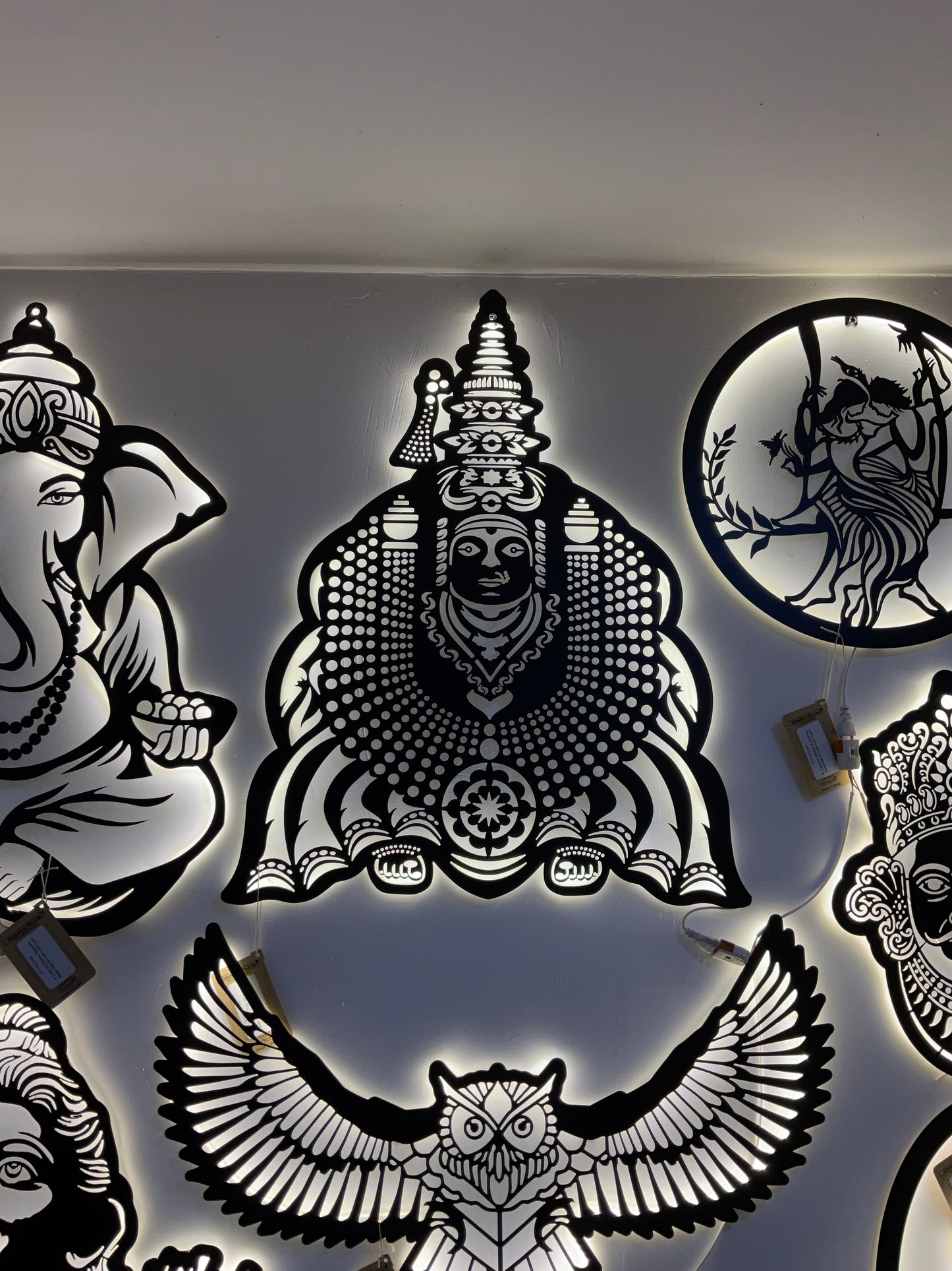 Tulja Bhavani CNC Steel Wall Art Sculpture in Black with LED Light