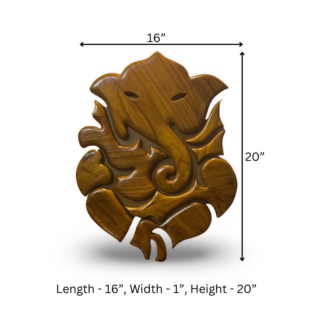 Handcrafted Teak Wood Ganesha Wall Art Sculpture