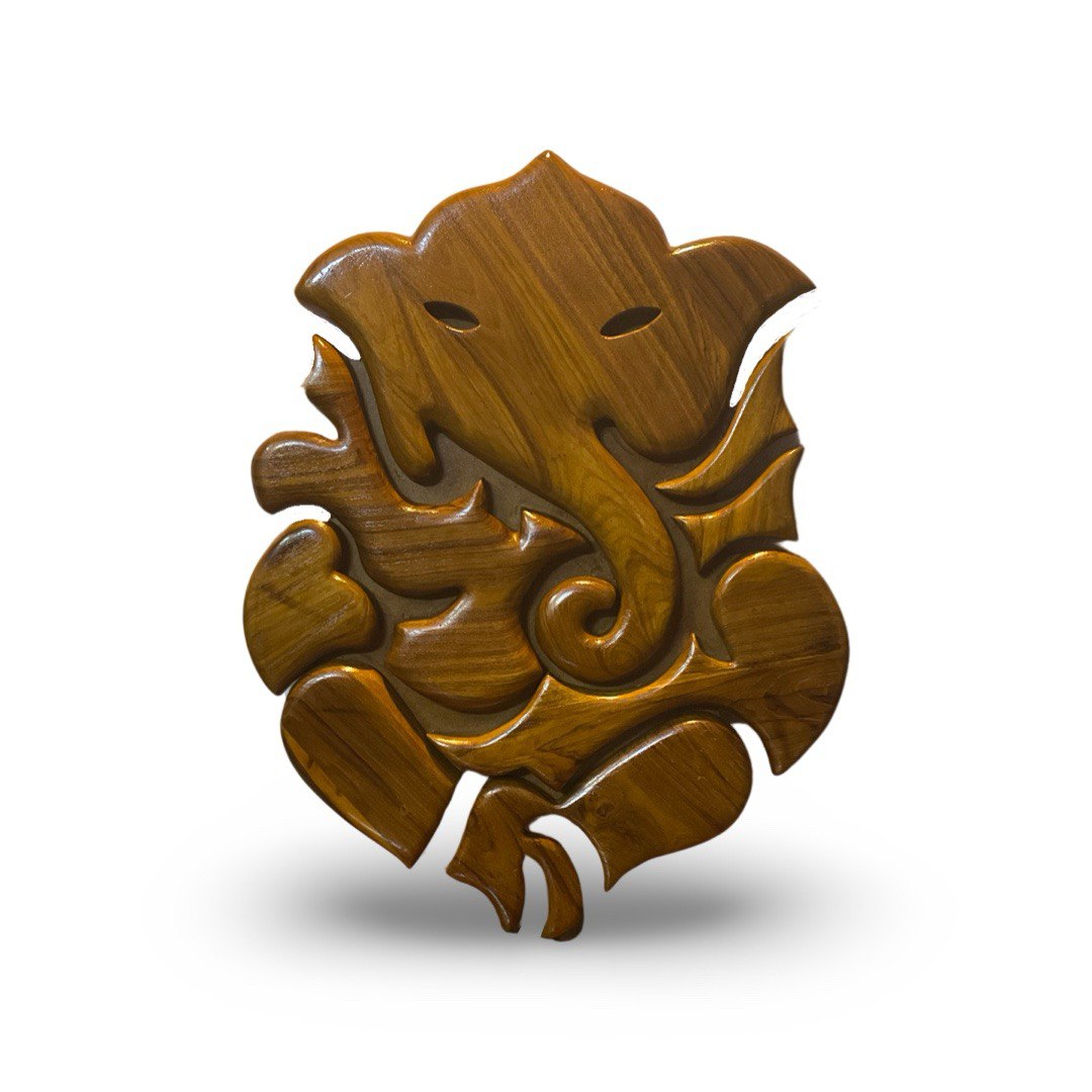 Handcrafted Teak Wood Ganesha Wall Art Sculpture