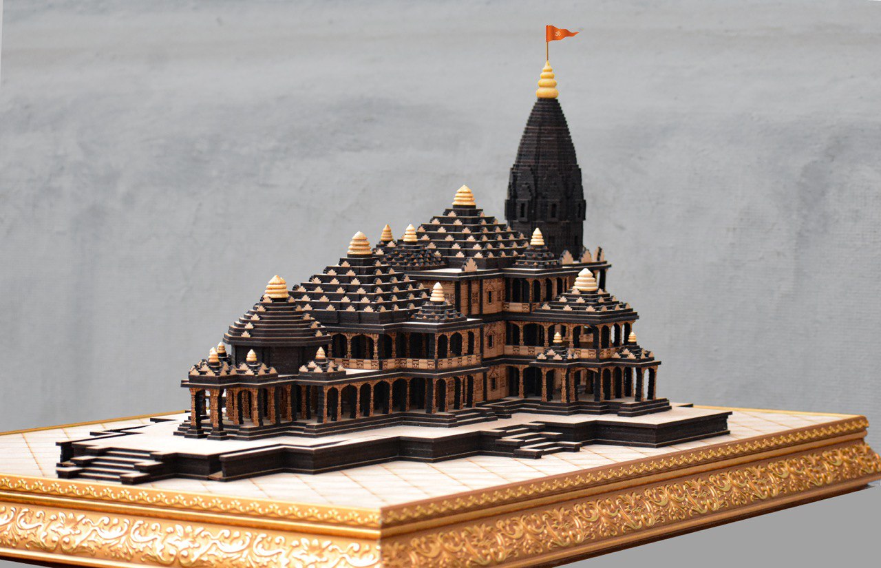 Shri Ram Janam Bhoomi Mandir of Ayodhya Sculpture - Size :- L 29.5" x W 18.5" x H 14"