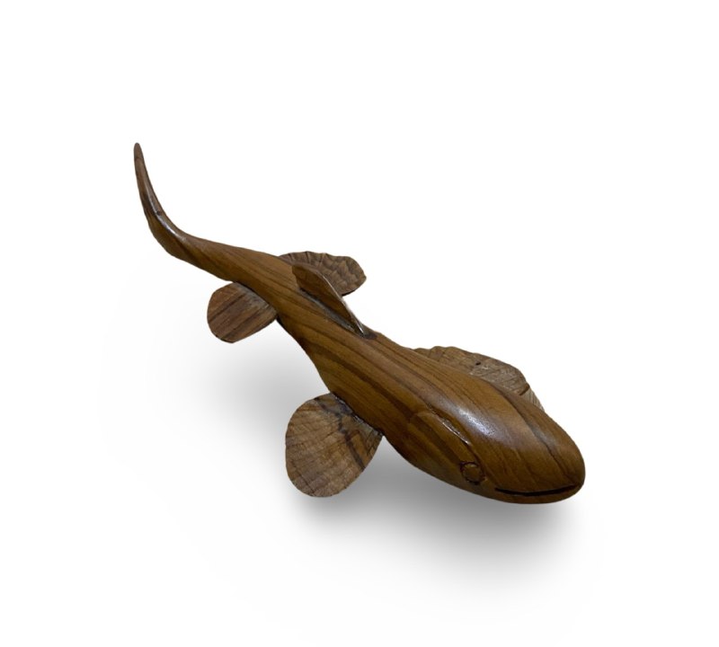 Handcrafted Teak Wood Fish Sculpture