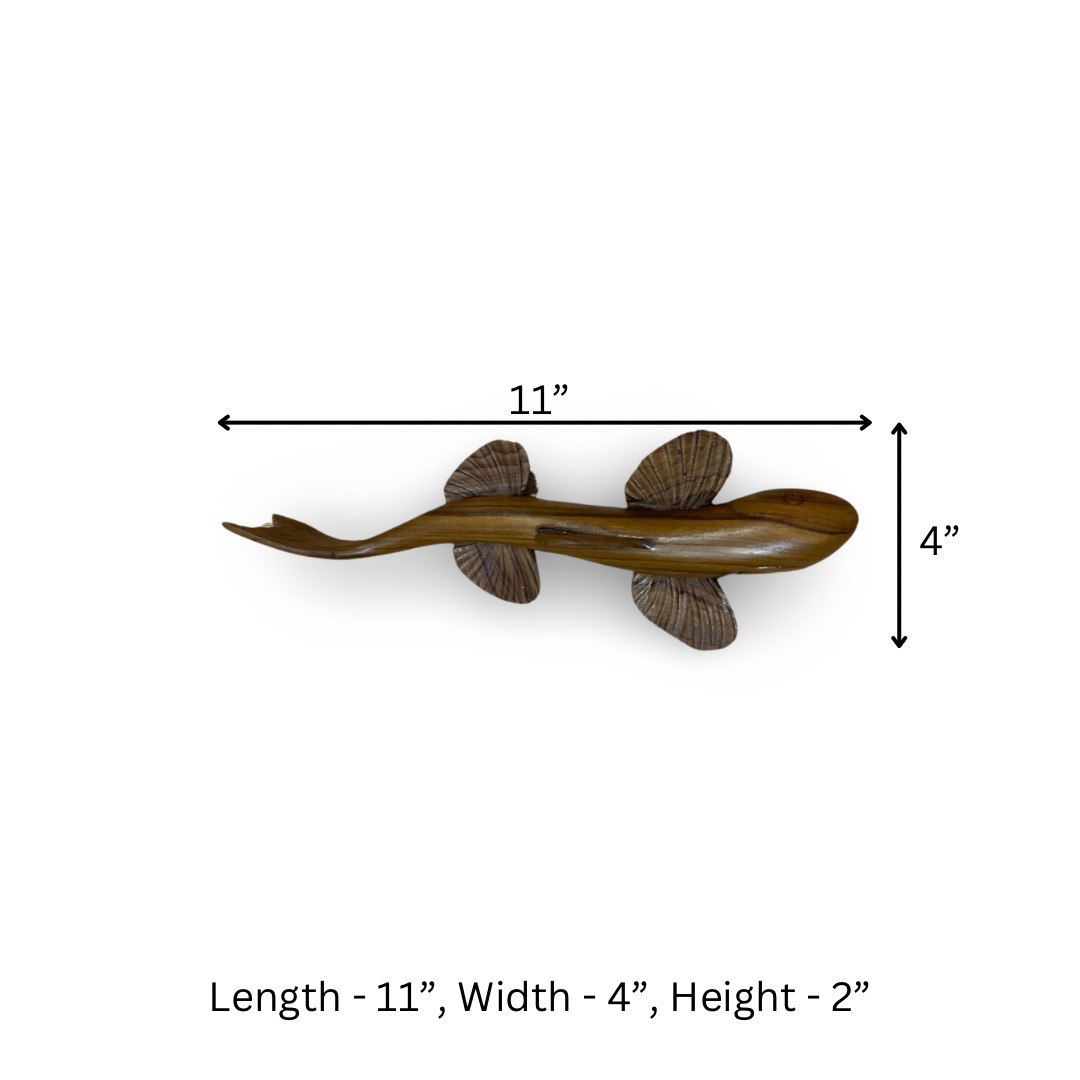 Handcrafted Teak Wood Fish Sculpture