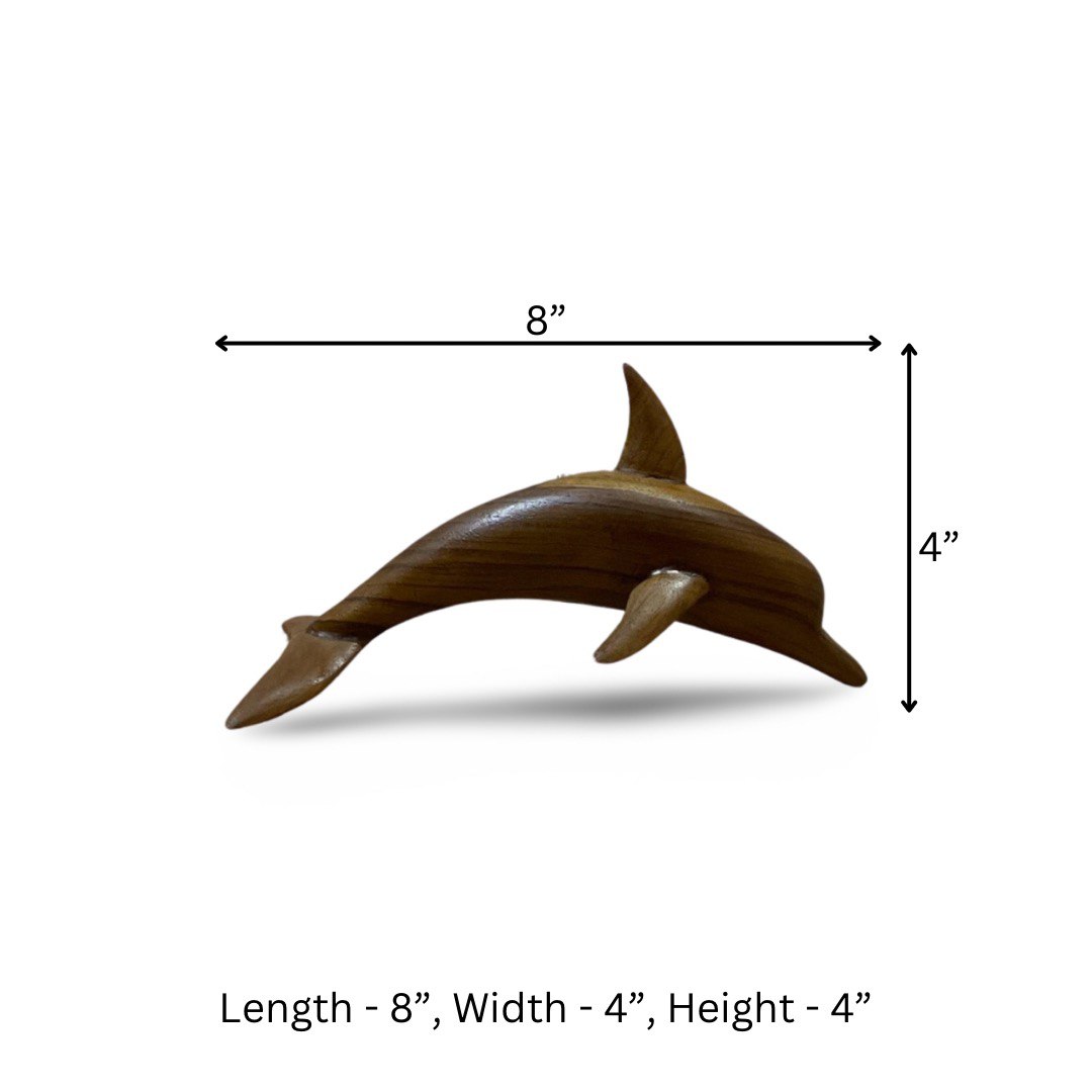 Handcrafted Teak Wood Dolphin Sculpture