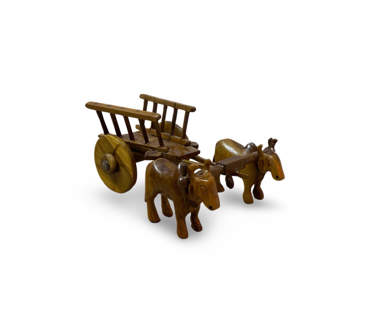 Handcrafted Teak Wood Bullock Cart Sculpture