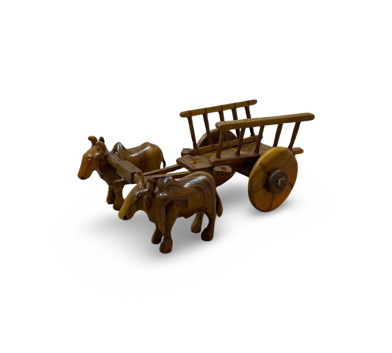 Handcrafted Teak Wood Bullock Cart Sculpture