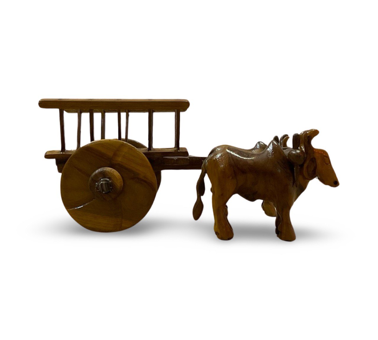 Handcrafted Teak Wood Bullock Cart Sculpture