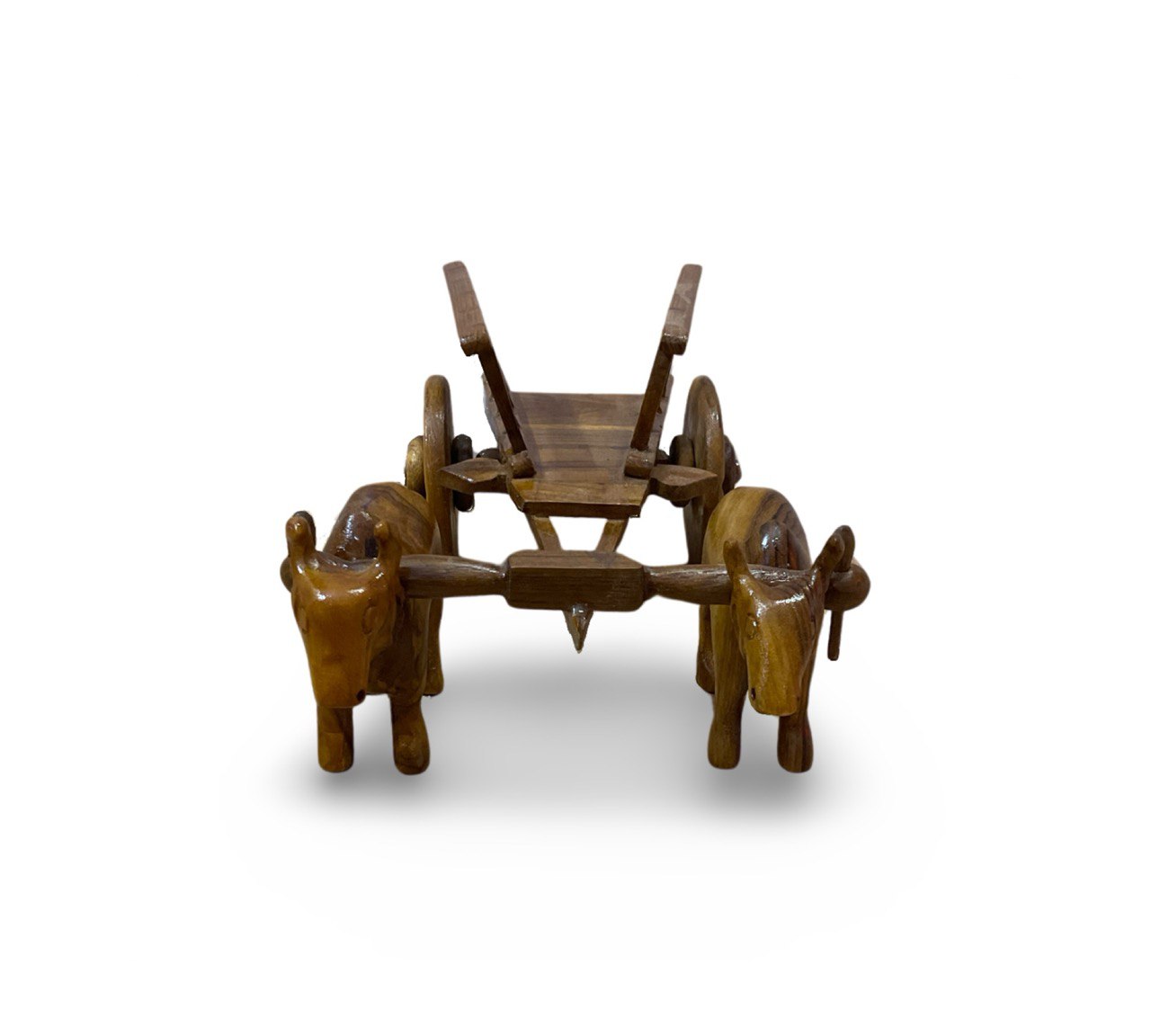 Handcrafted Teak Wood Bullock Cart Sculpture