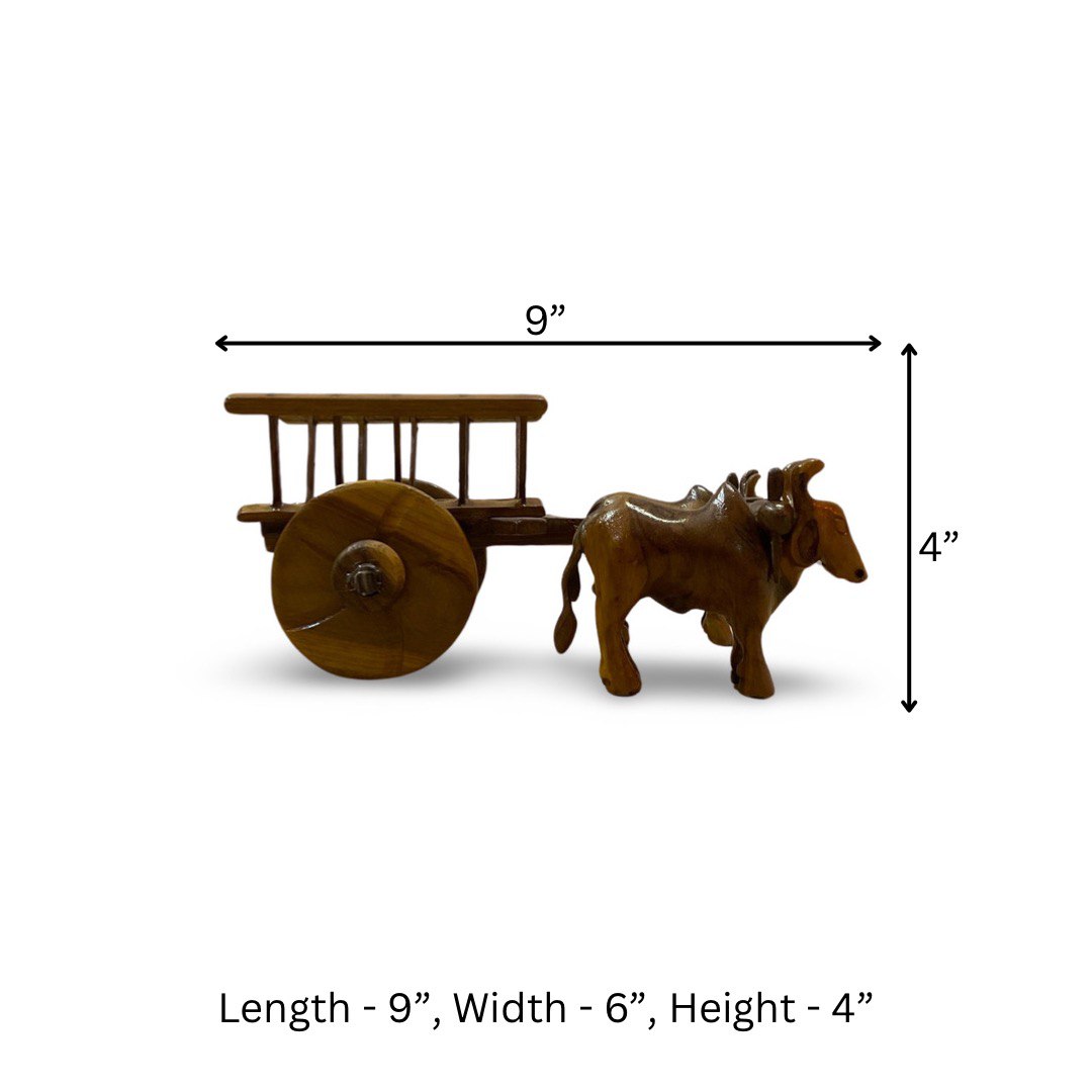 Handcrafted Teak Wood Bullock Cart Sculpture